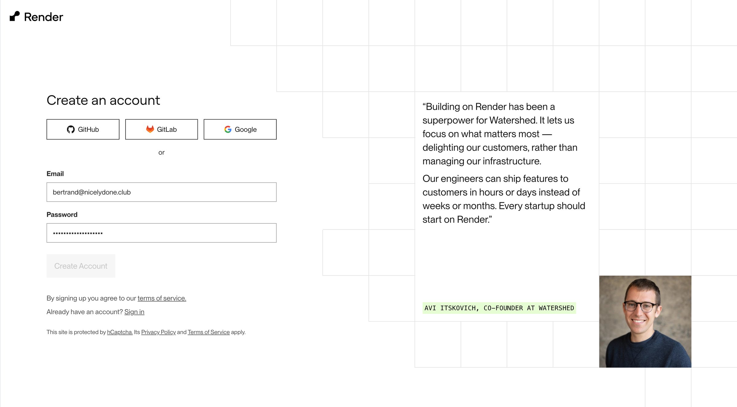 Render - Render Dashboard screen