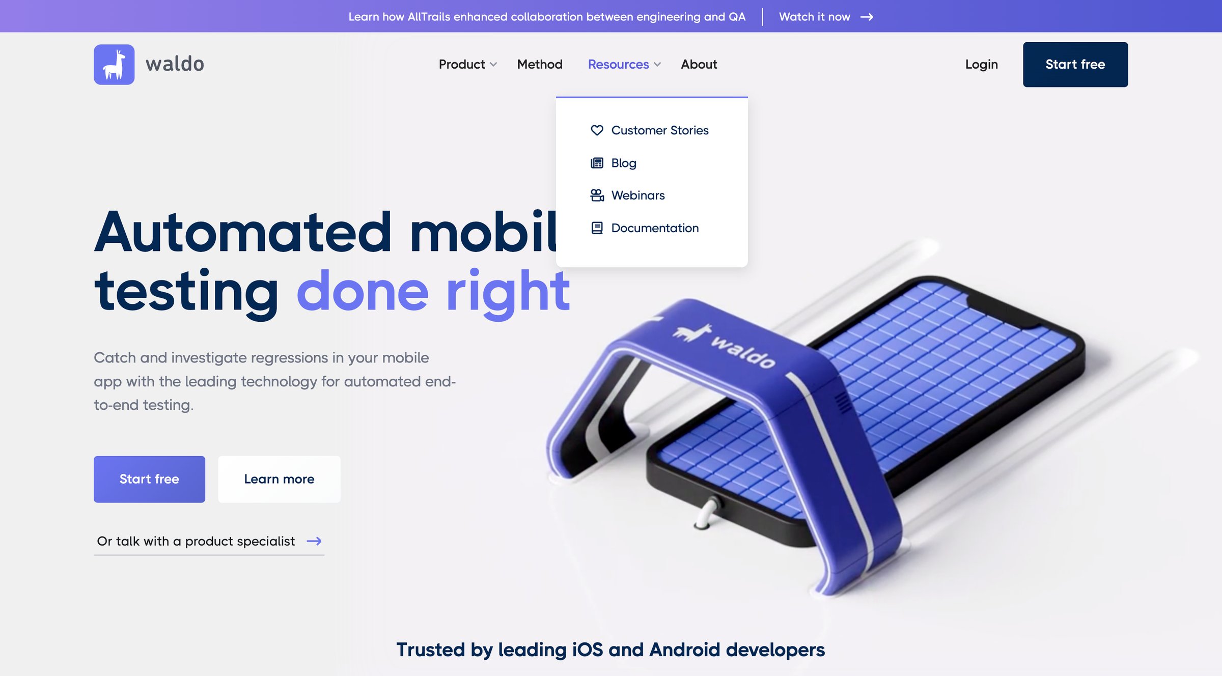 Waldo - Automated mobile testing done right | Waldo screen