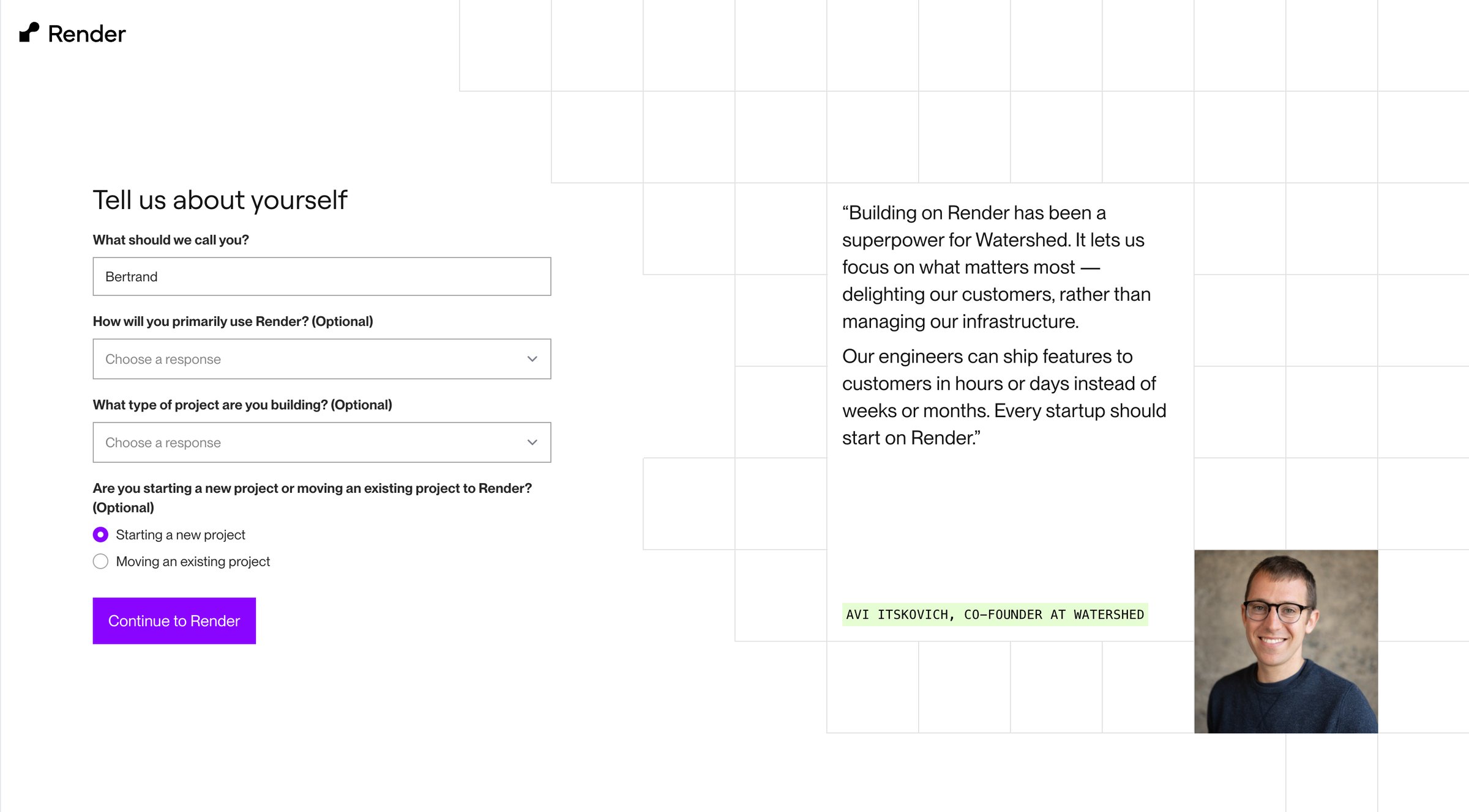 Render - Render Dashboard screen