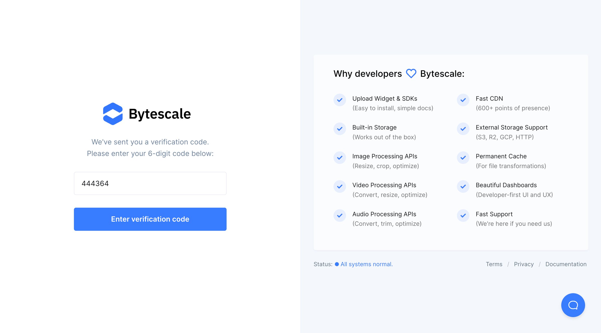 Bytescale - Create Account | Bytescale screen