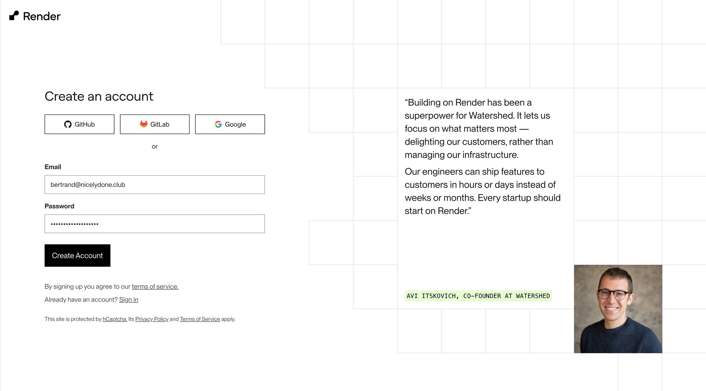 Render - Render Dashboard screen