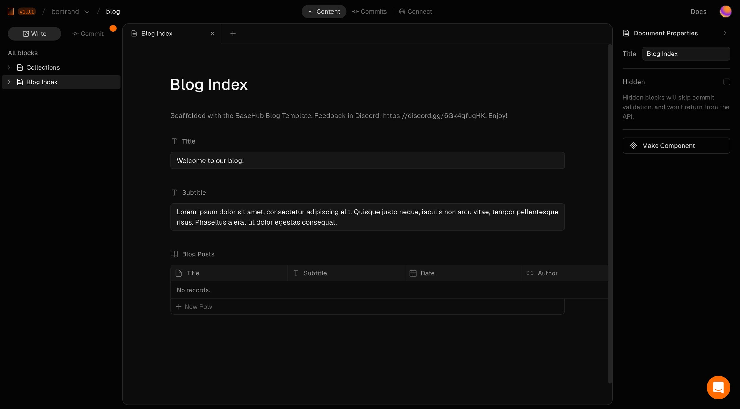 Basehub - bertrandblog — BaseHub screen