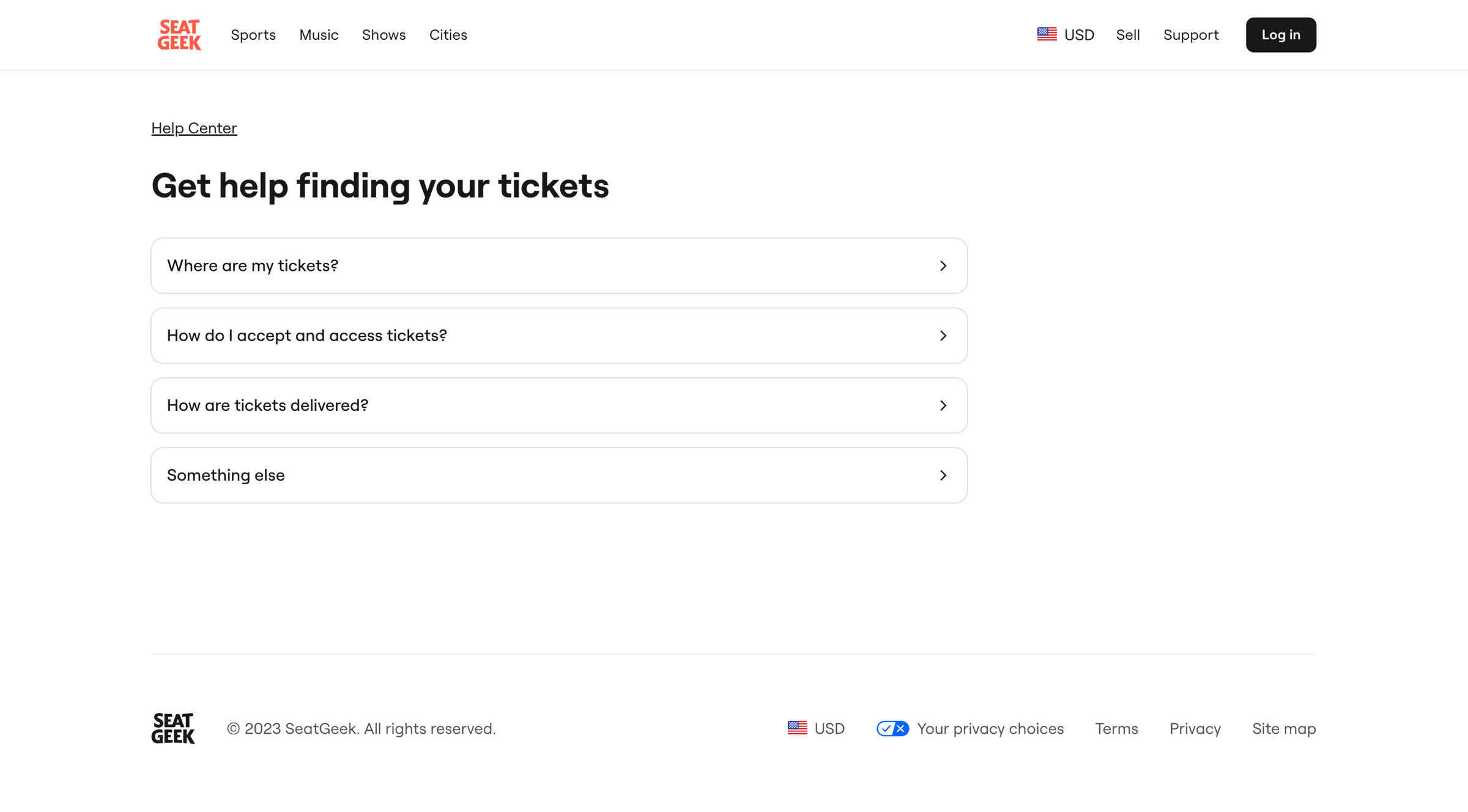 SeatGeek - Get help finding your tickets | SeatGeek screen