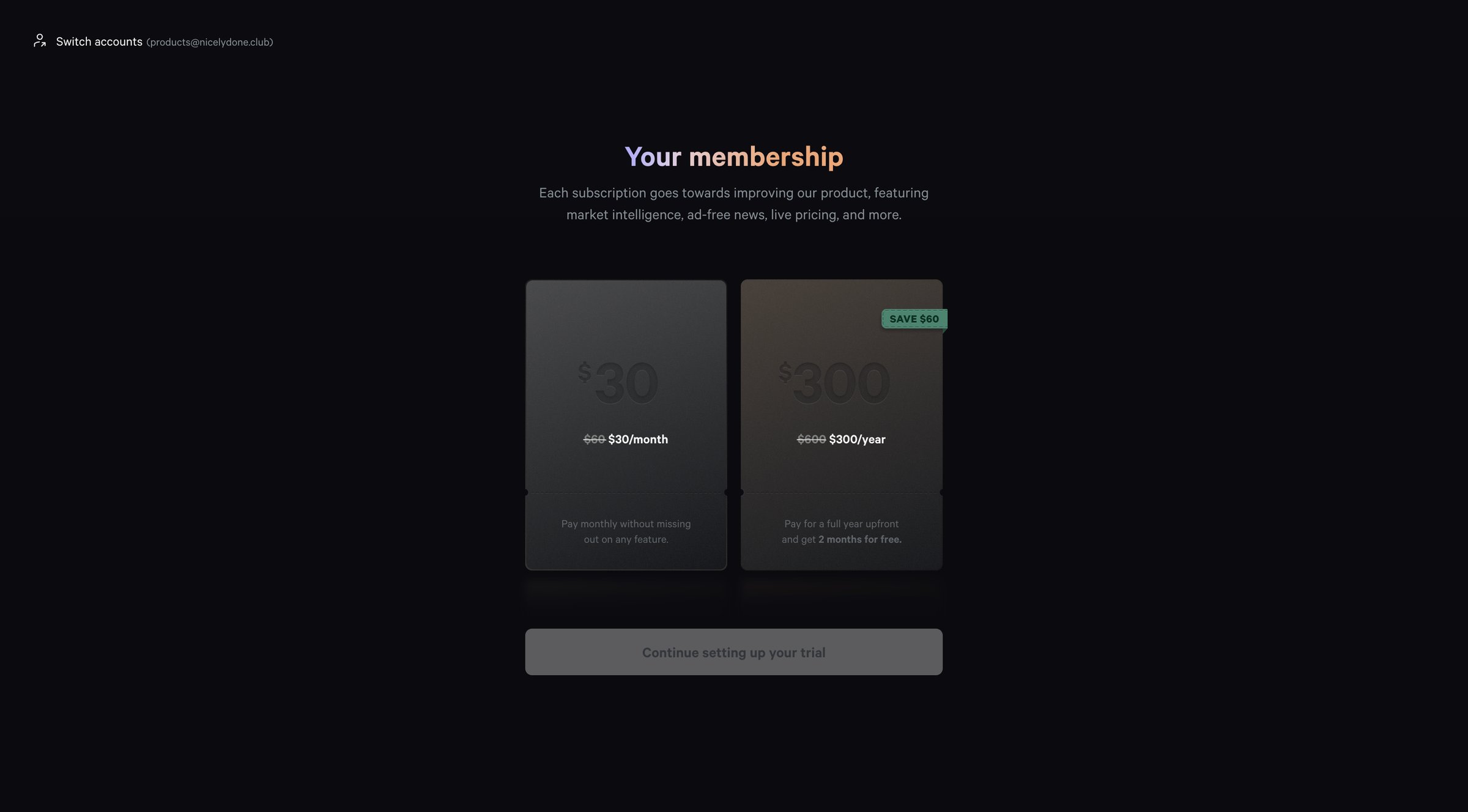 Fey - Onboarding | Plan screen