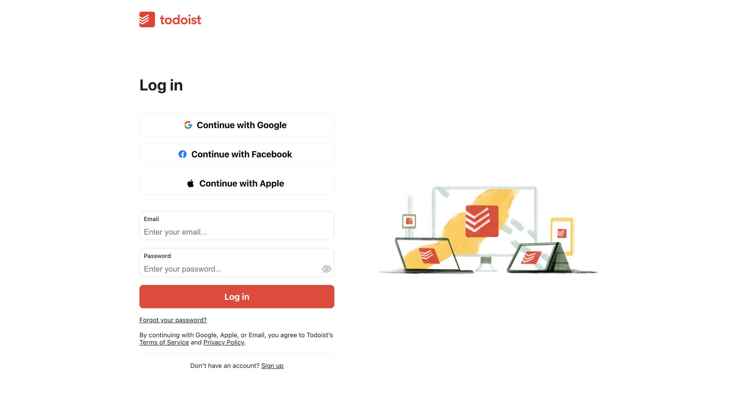 Todoist - Log in to Todoist screen