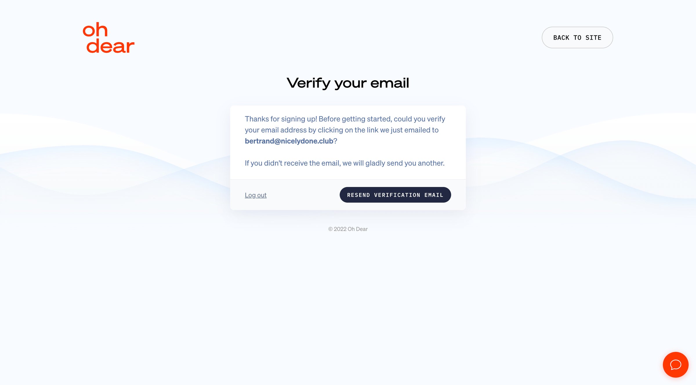 Oh Dear - Verify your email - Oh Dear screen