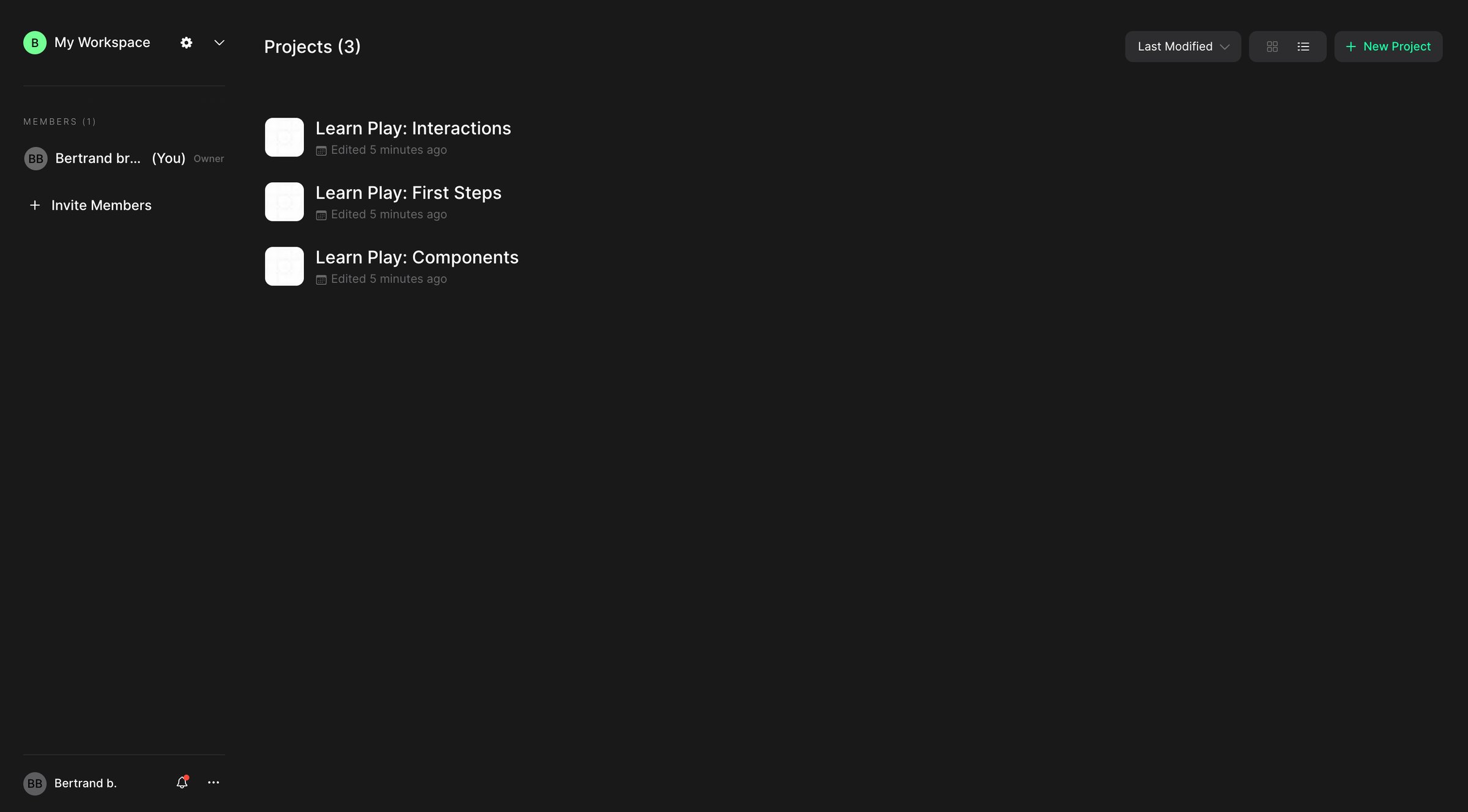 Play - My Workspace | Play screen