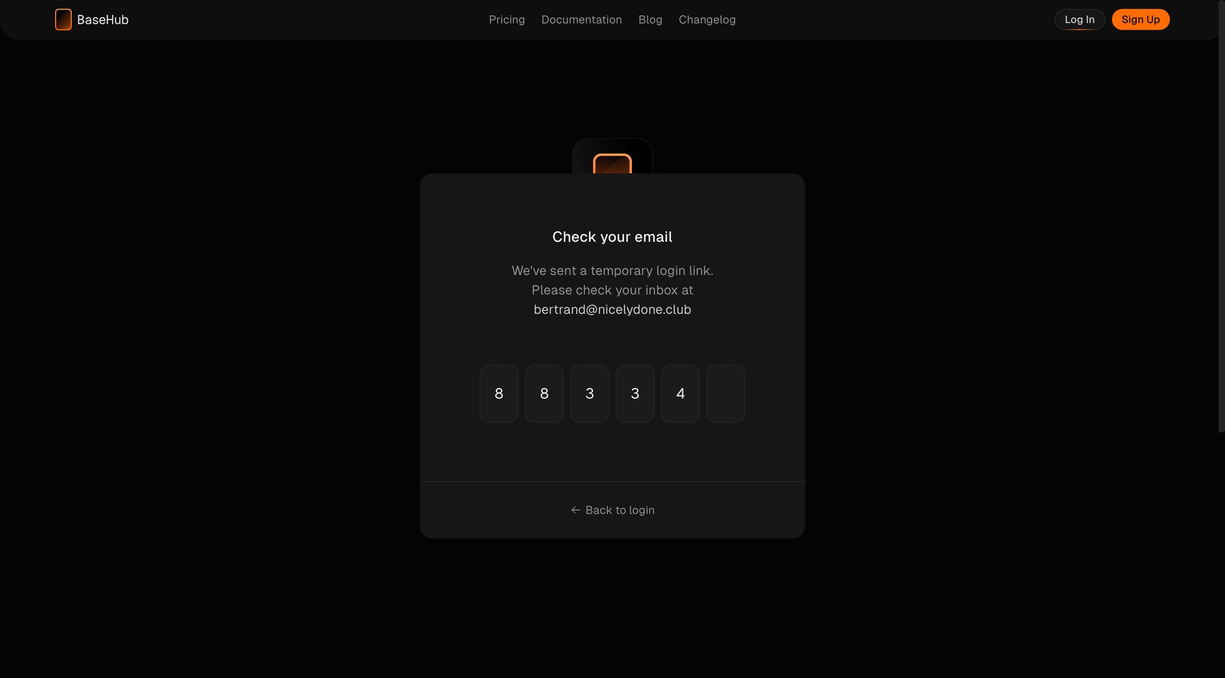 Basehub - Log In — BaseHub screen