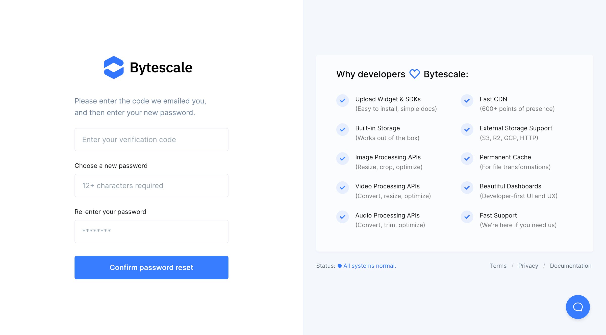 Bytescale - Choose a New Password | Bytescale screen