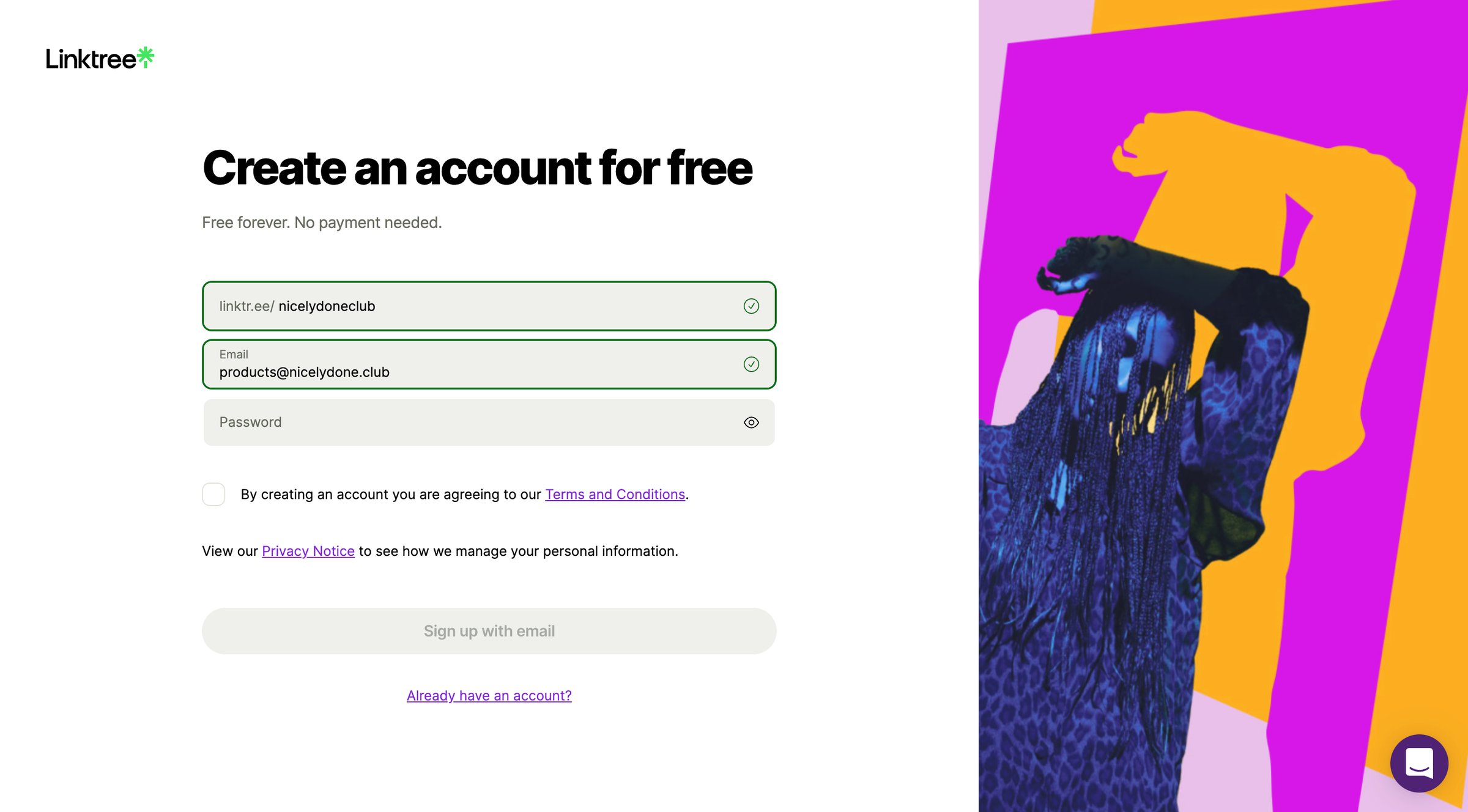 Linktree screen