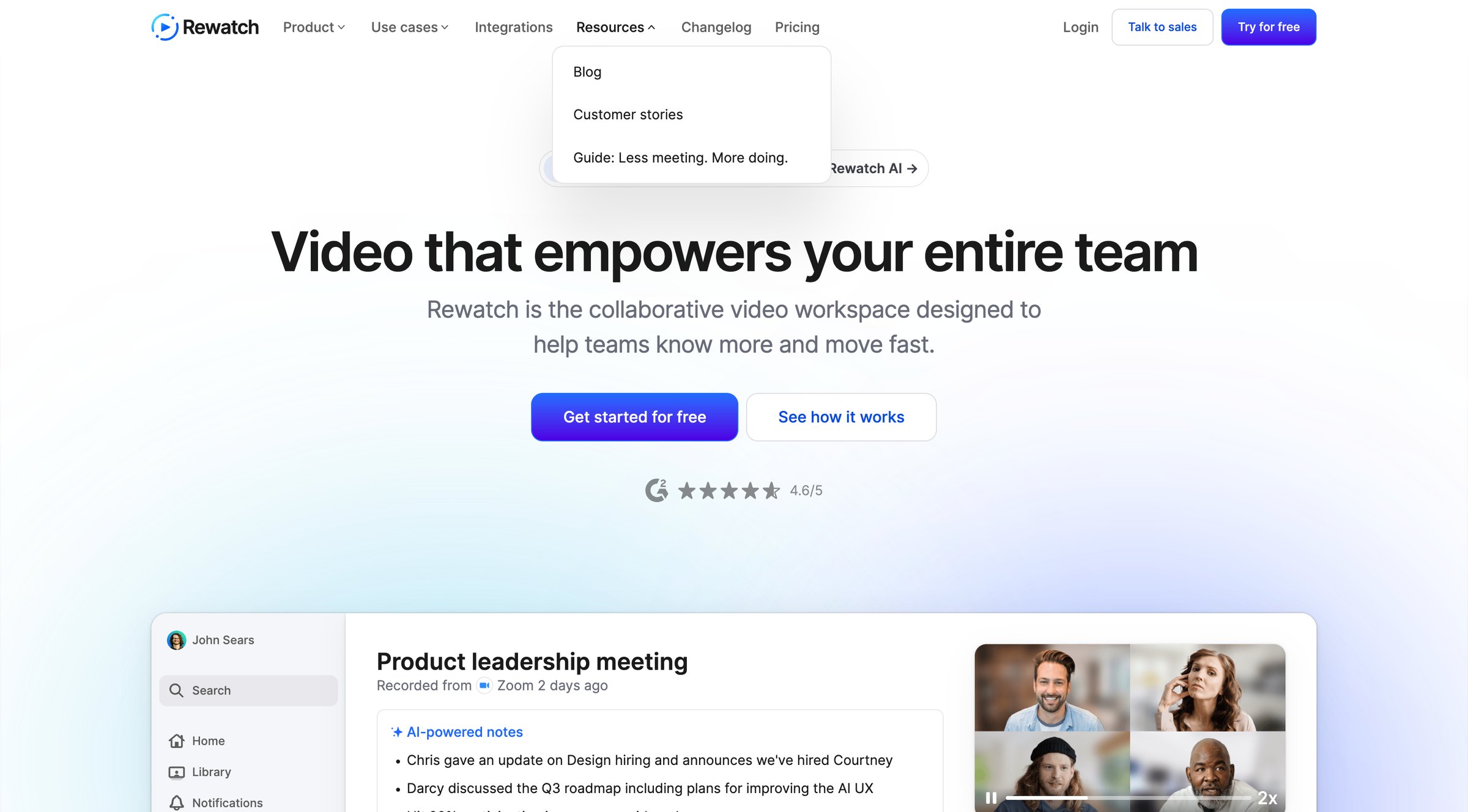 Rewatch - Rewatch Meeting Notes, Async Video Updates | Knowledge Hub screen