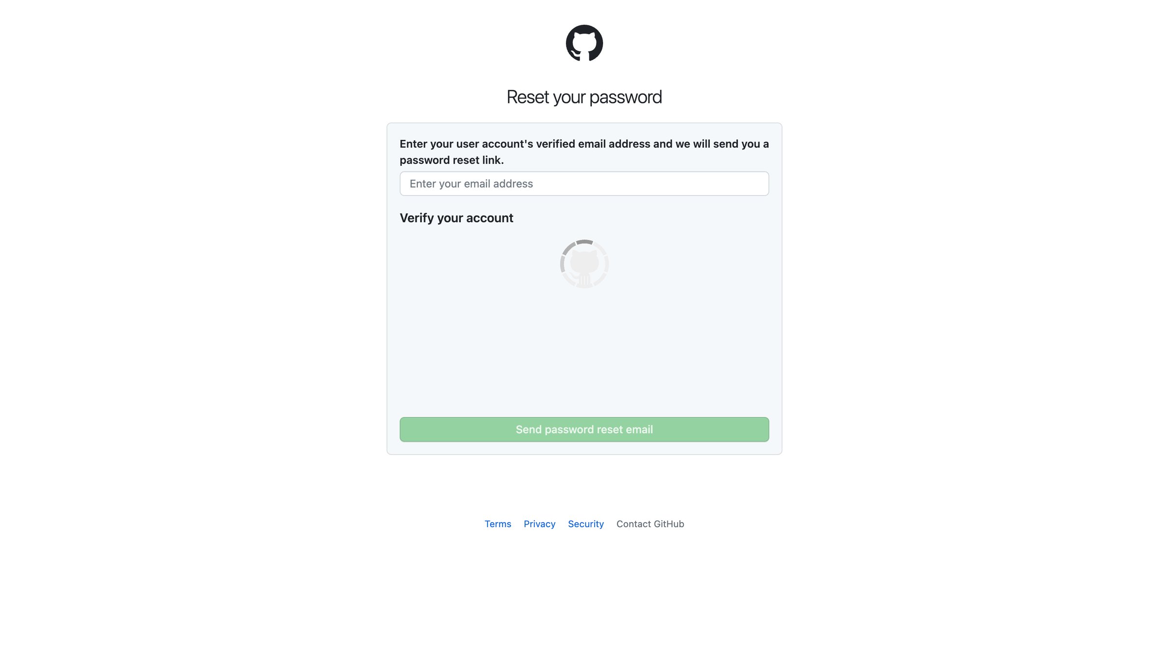 Github - Forgot your password · GitHub screen