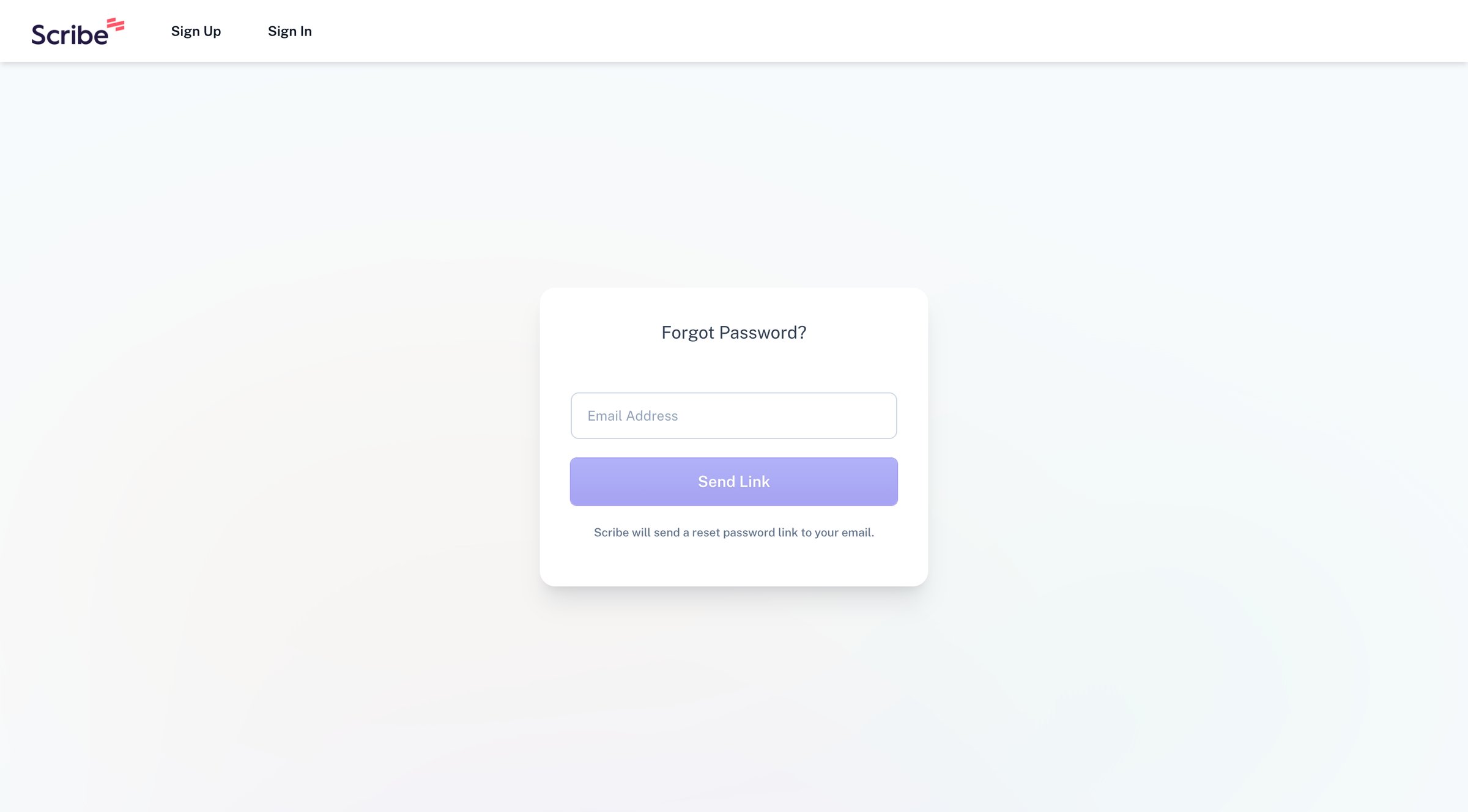 Scribe - Scribe - Reset Password screen