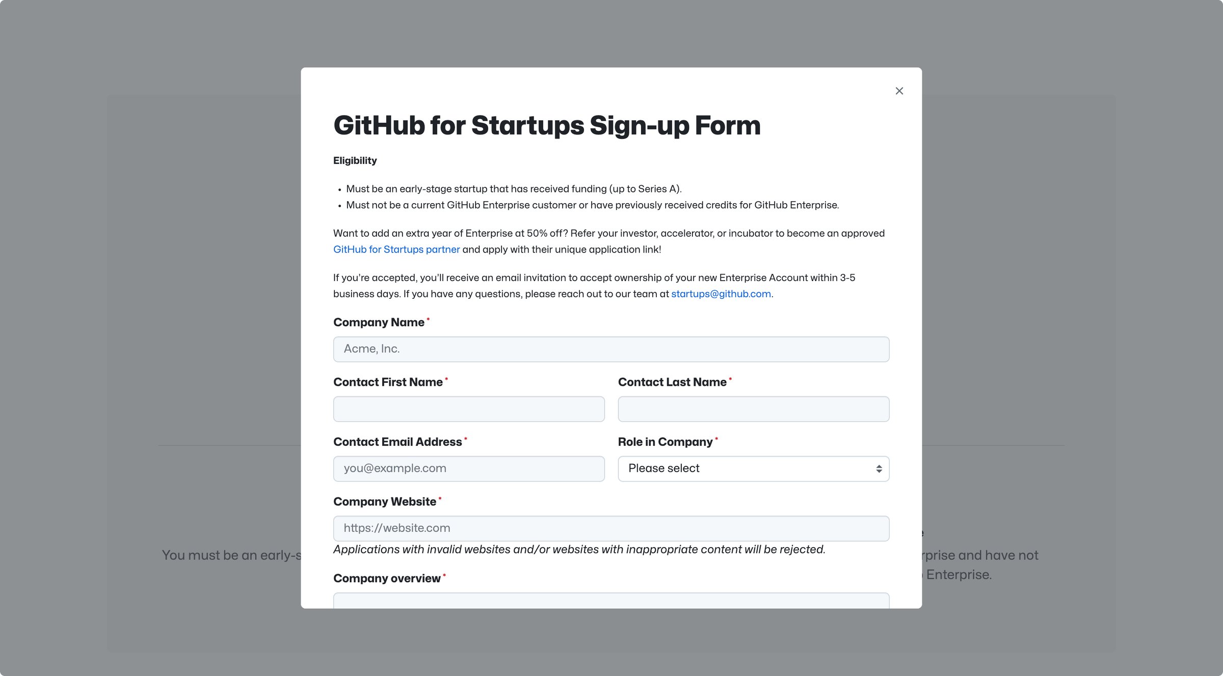 Github - GitHub for Startups Build your startup on GitHub · GitHub screen