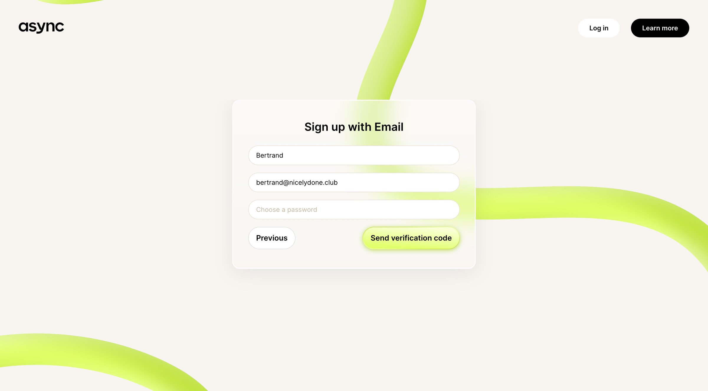 Async - Async | Sign up for free screen