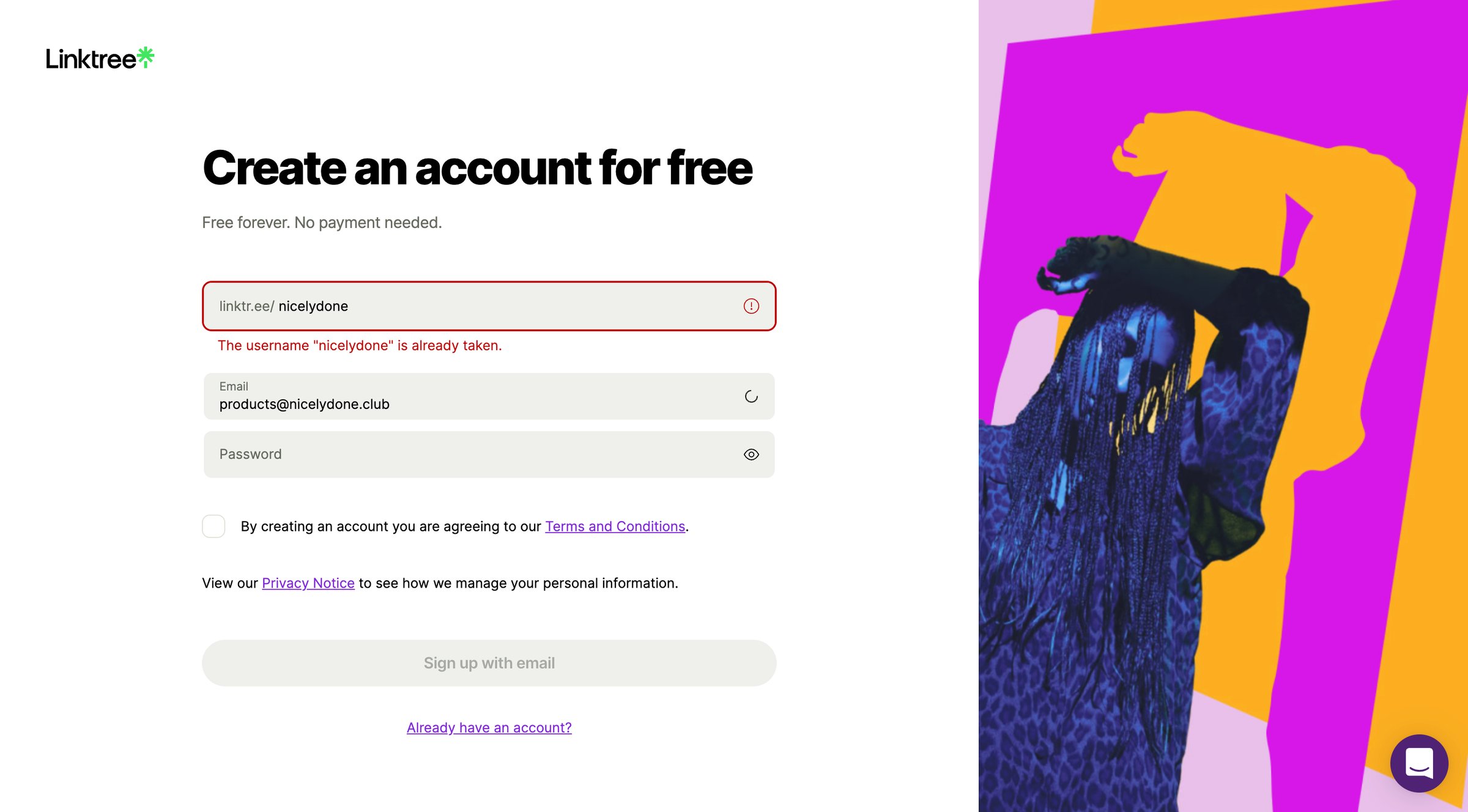 Linktree screen