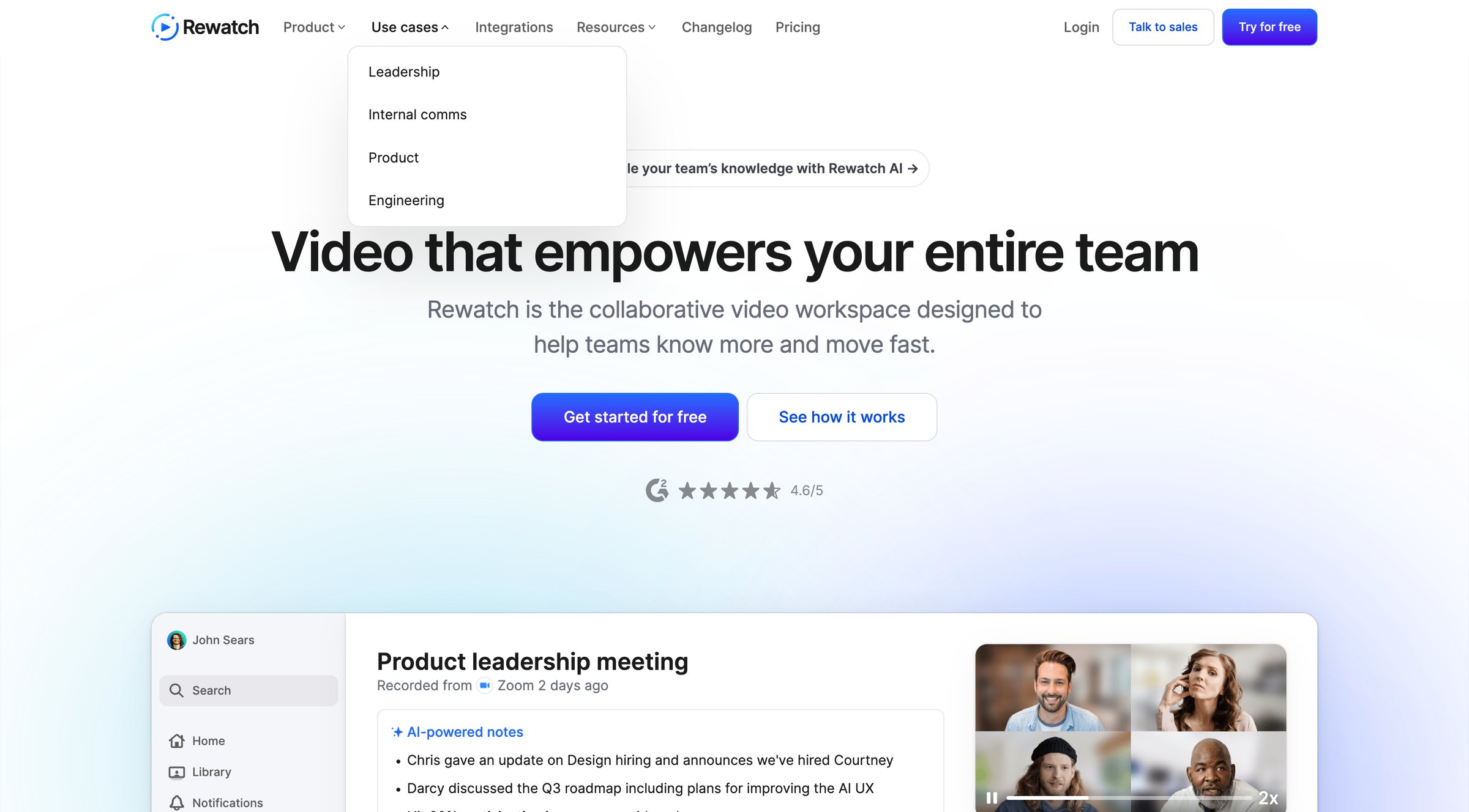 Rewatch - Rewatch Meeting Notes, Async Video Updates | Knowledge Hub screen