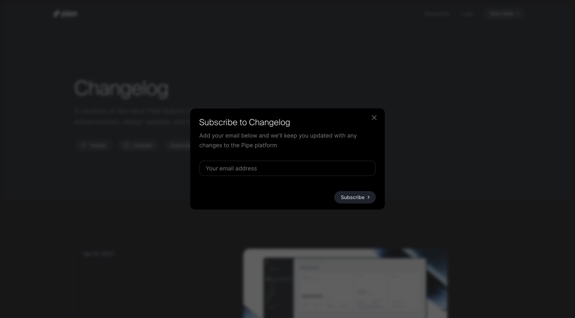 Pipe - Changelog | Pipe screen