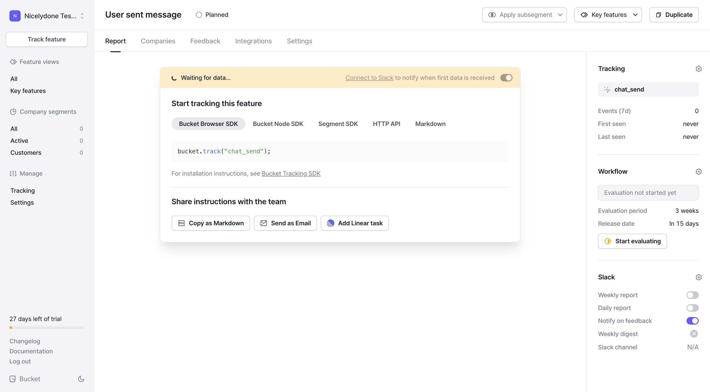 Bucket - Feature › User sent message › Report screen
