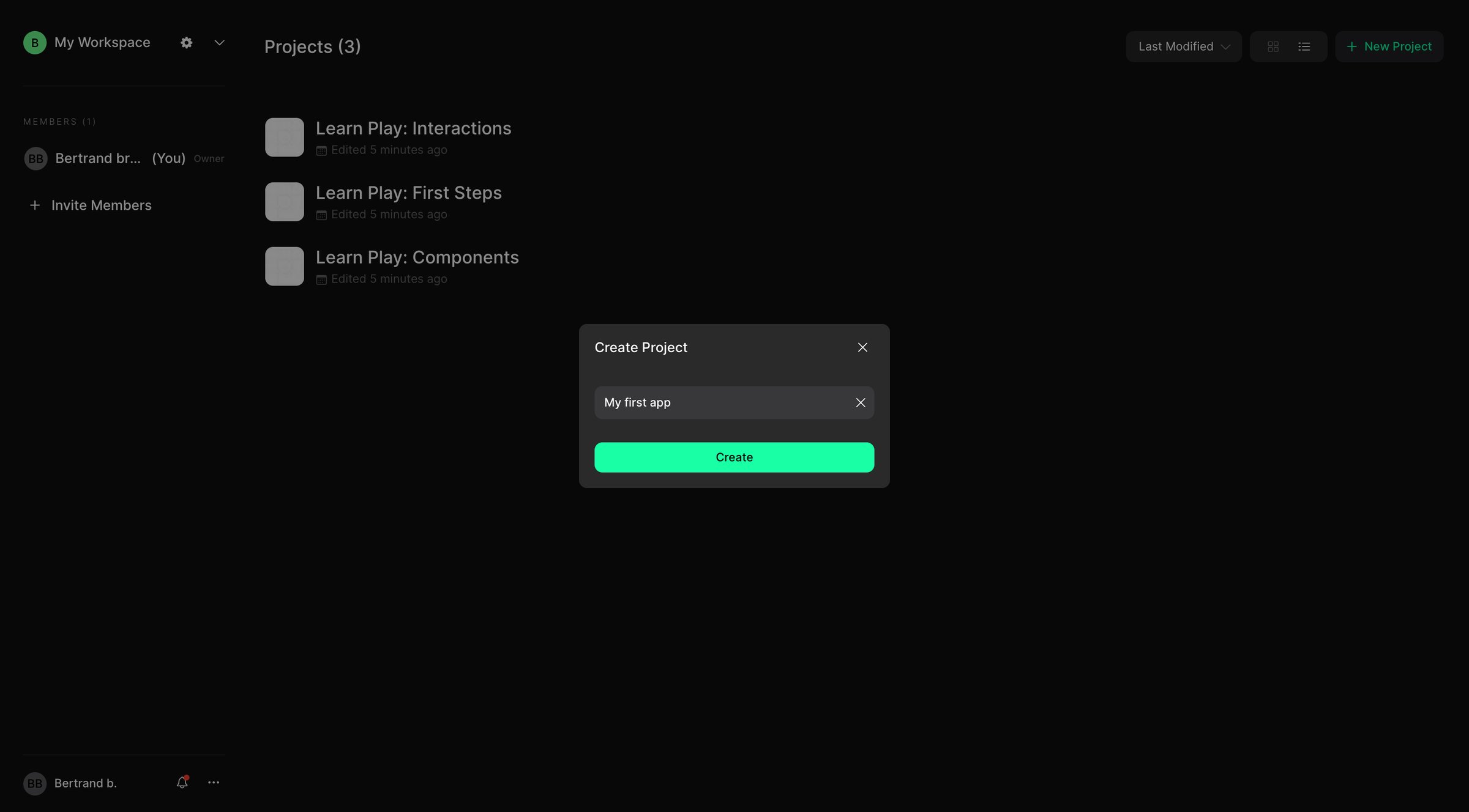 Play - My Workspace | Play screen