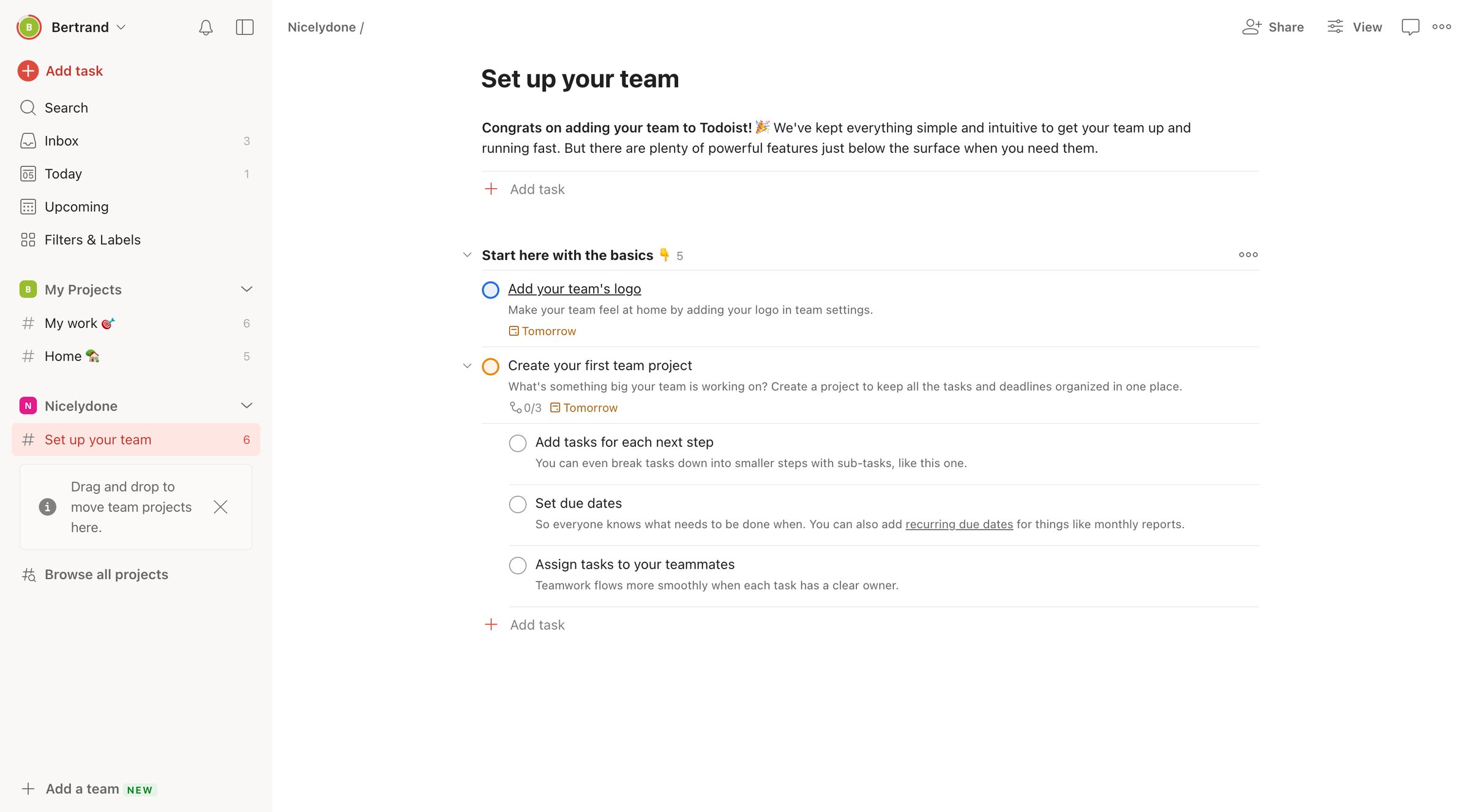 Todoist - Set up your team – Todoist screen