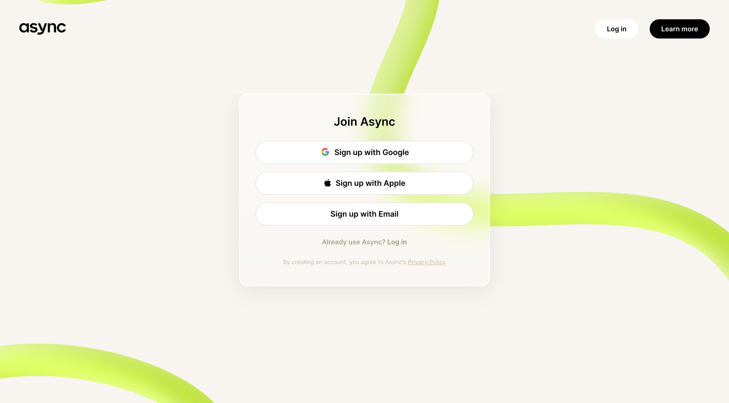 Async - Async | Sign up for free screen