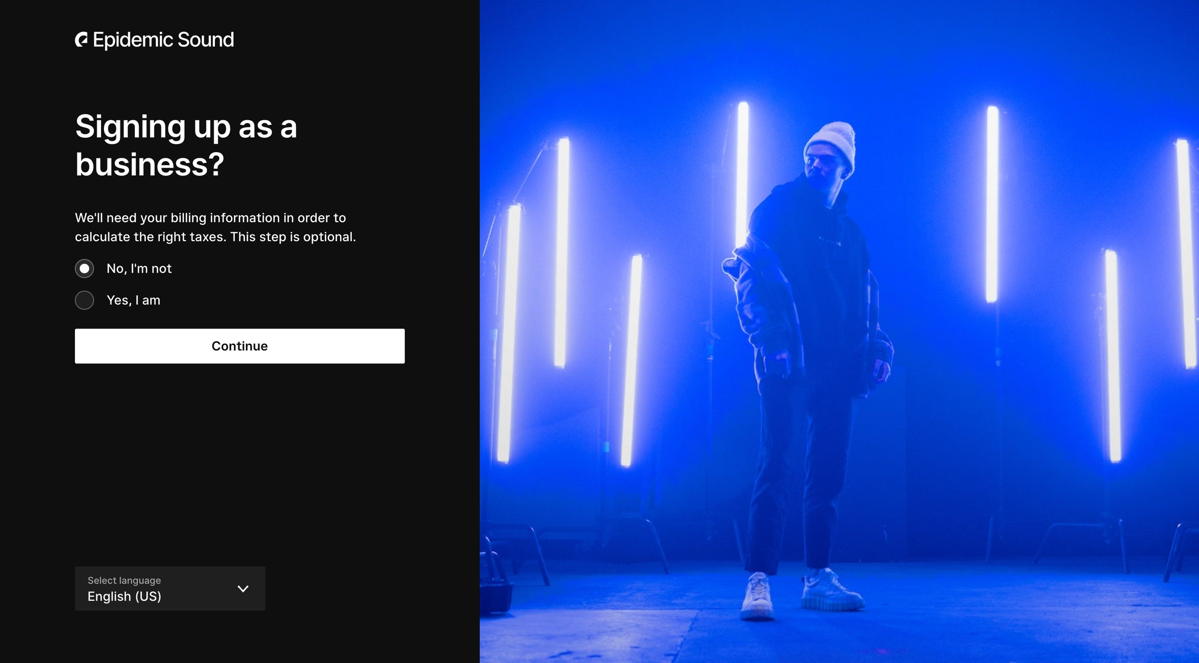 Epidemic Sound - Create an account - Personal subscription | Epidemic Sound screen