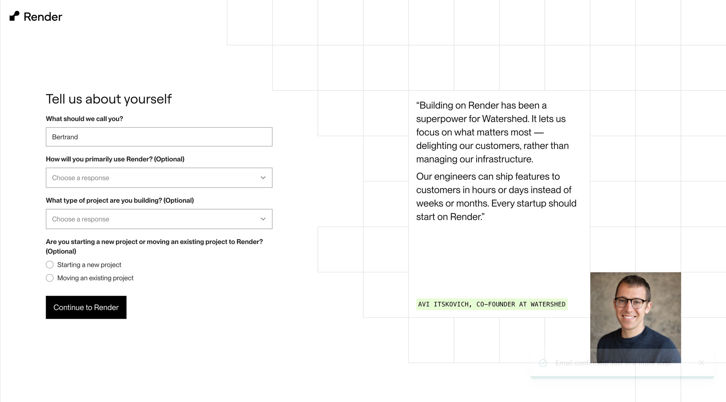 Render - Render Dashboard screen
