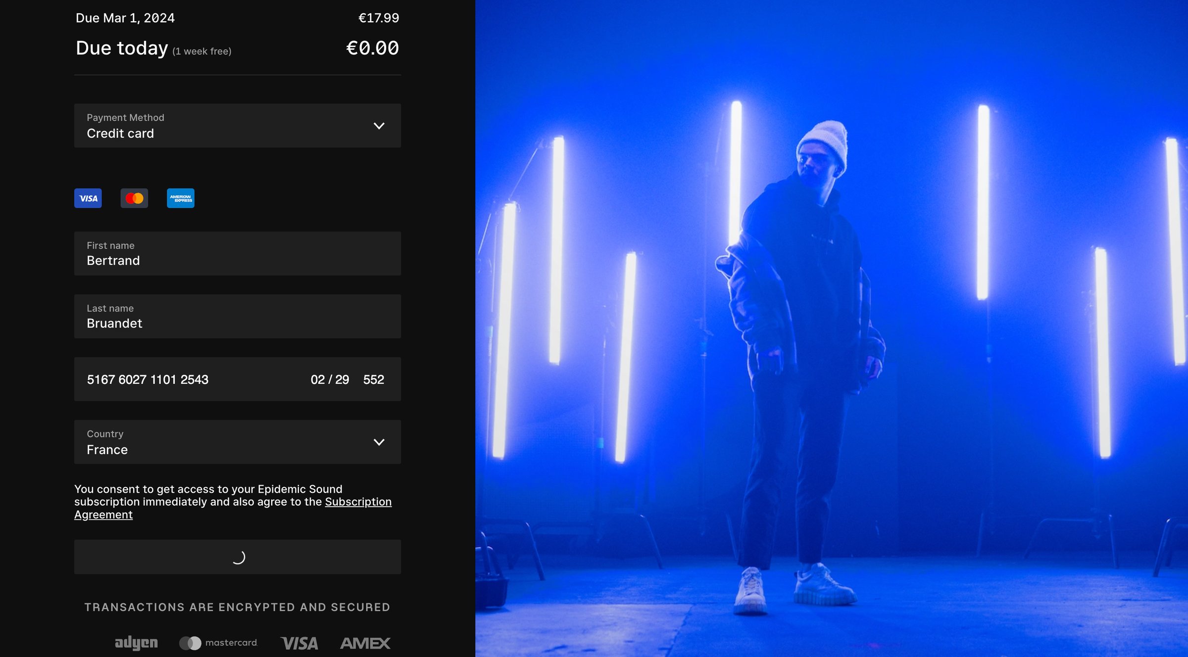Epidemic Sound - 100 | Create an account - Personal subscription Epidemic Sound screen