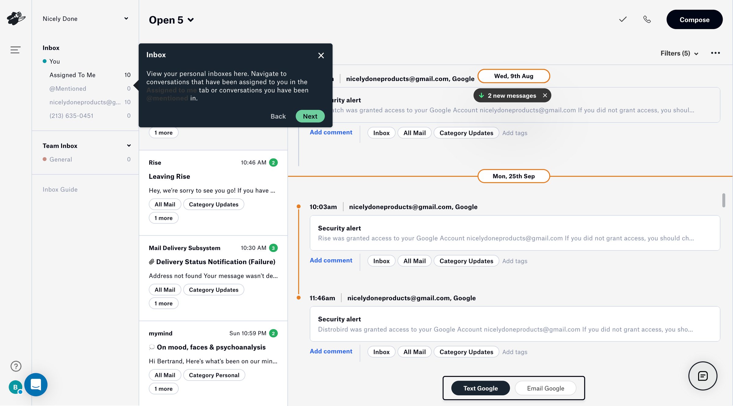 Distrobird - Inbox screen