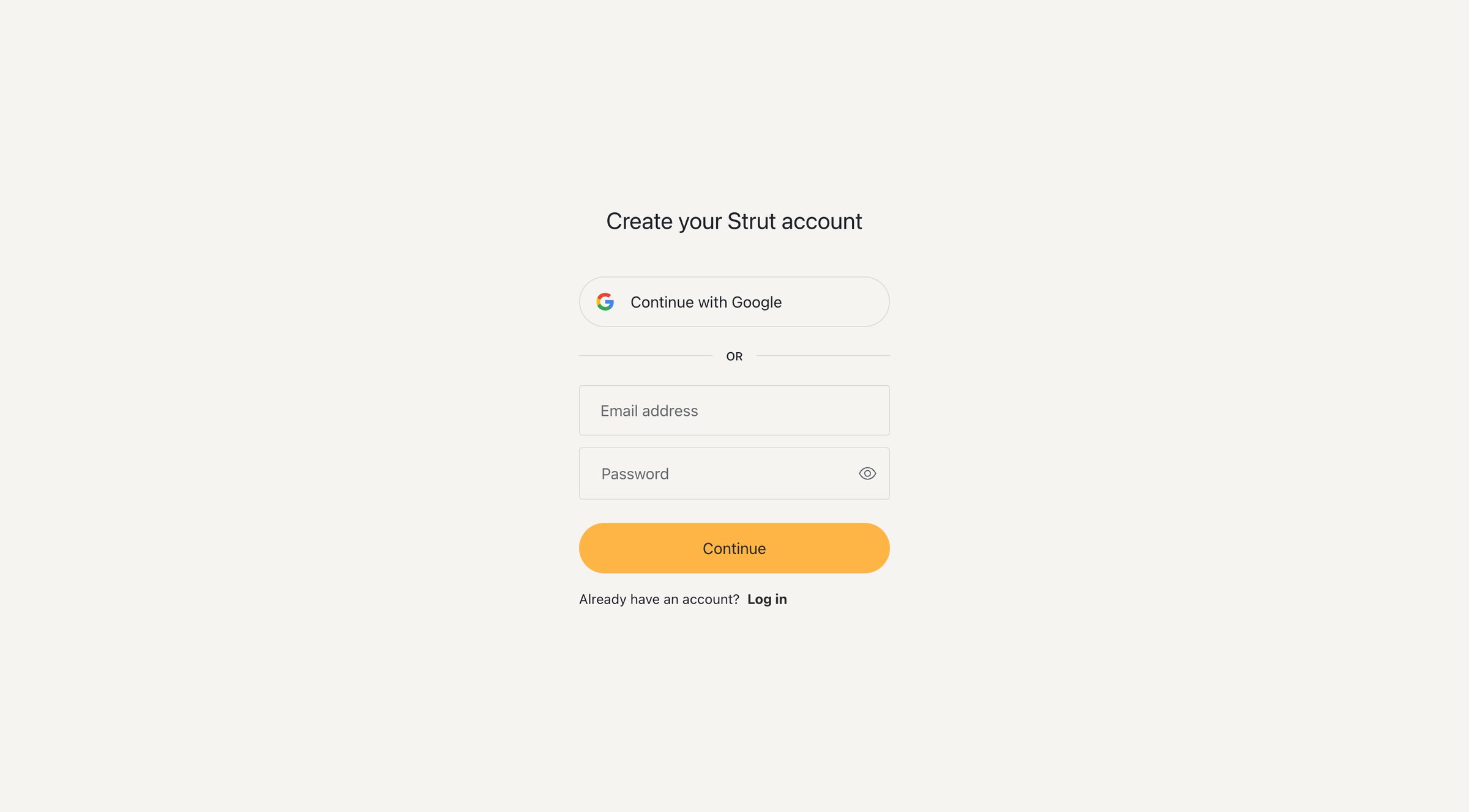 Strut - Sign up — Strut screen