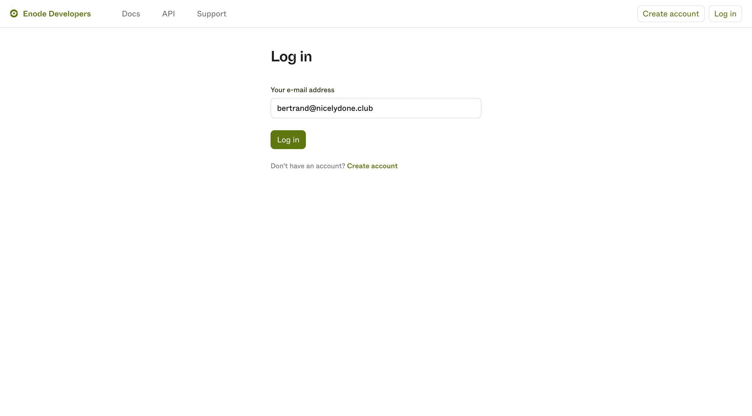 Enode - Log in | Enode Developers screen