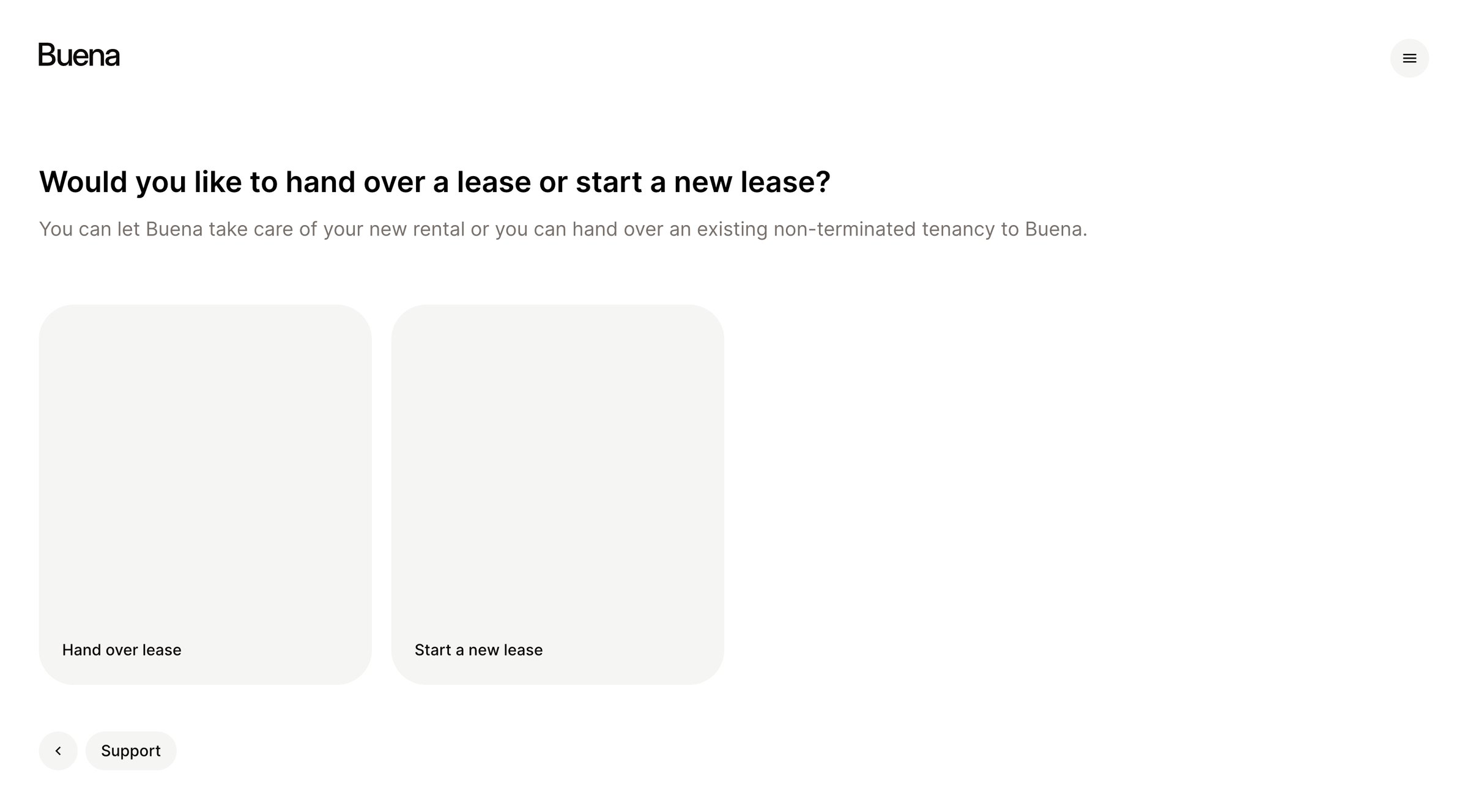 Buena - Inquiry Would you like to hand over a lease or start a new lease screen