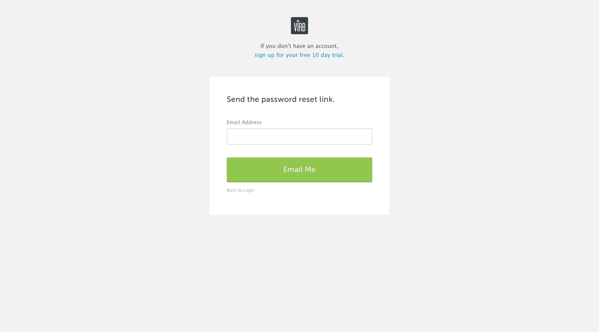 Virb - Password reset screen