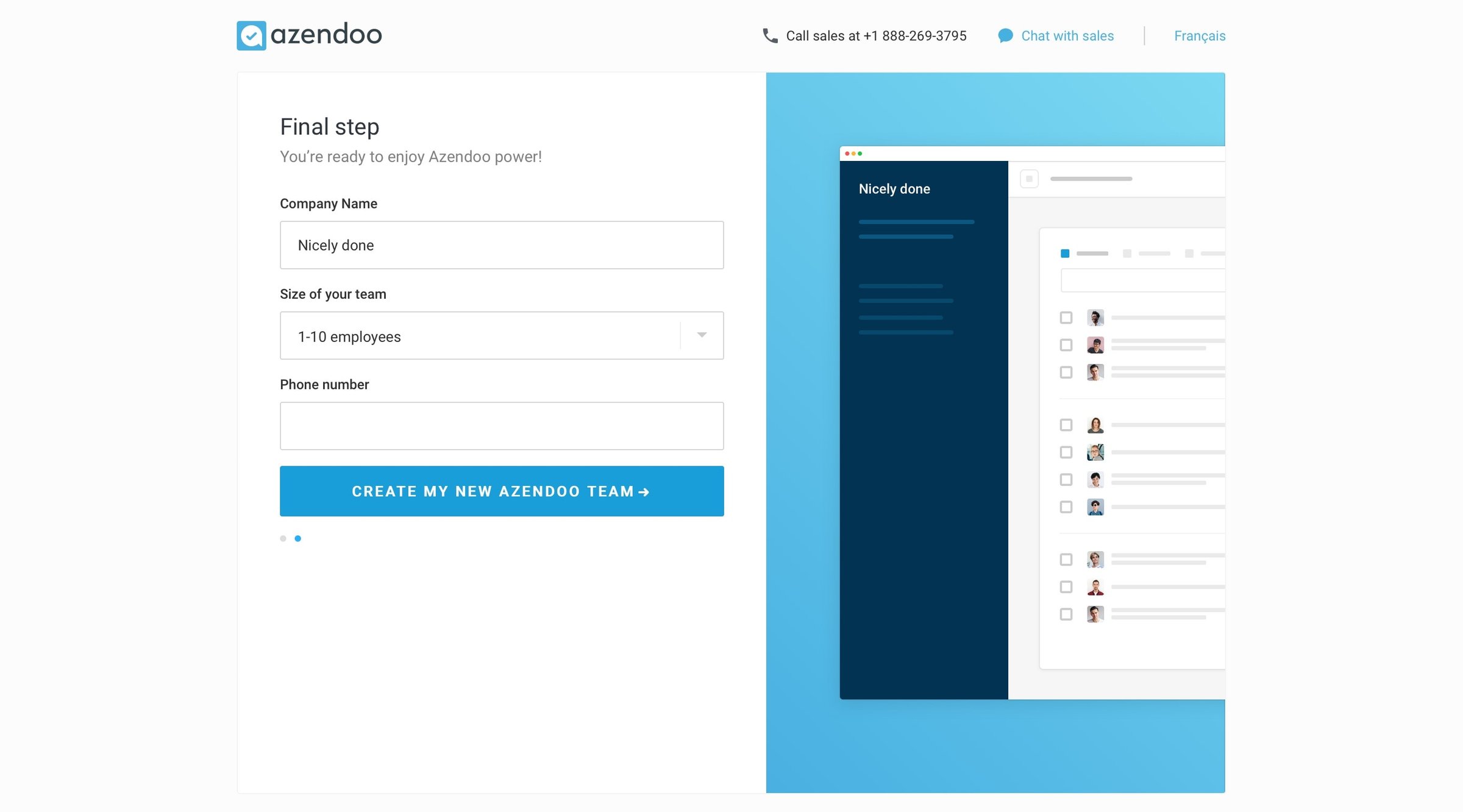 Azendoo - Sign up screen