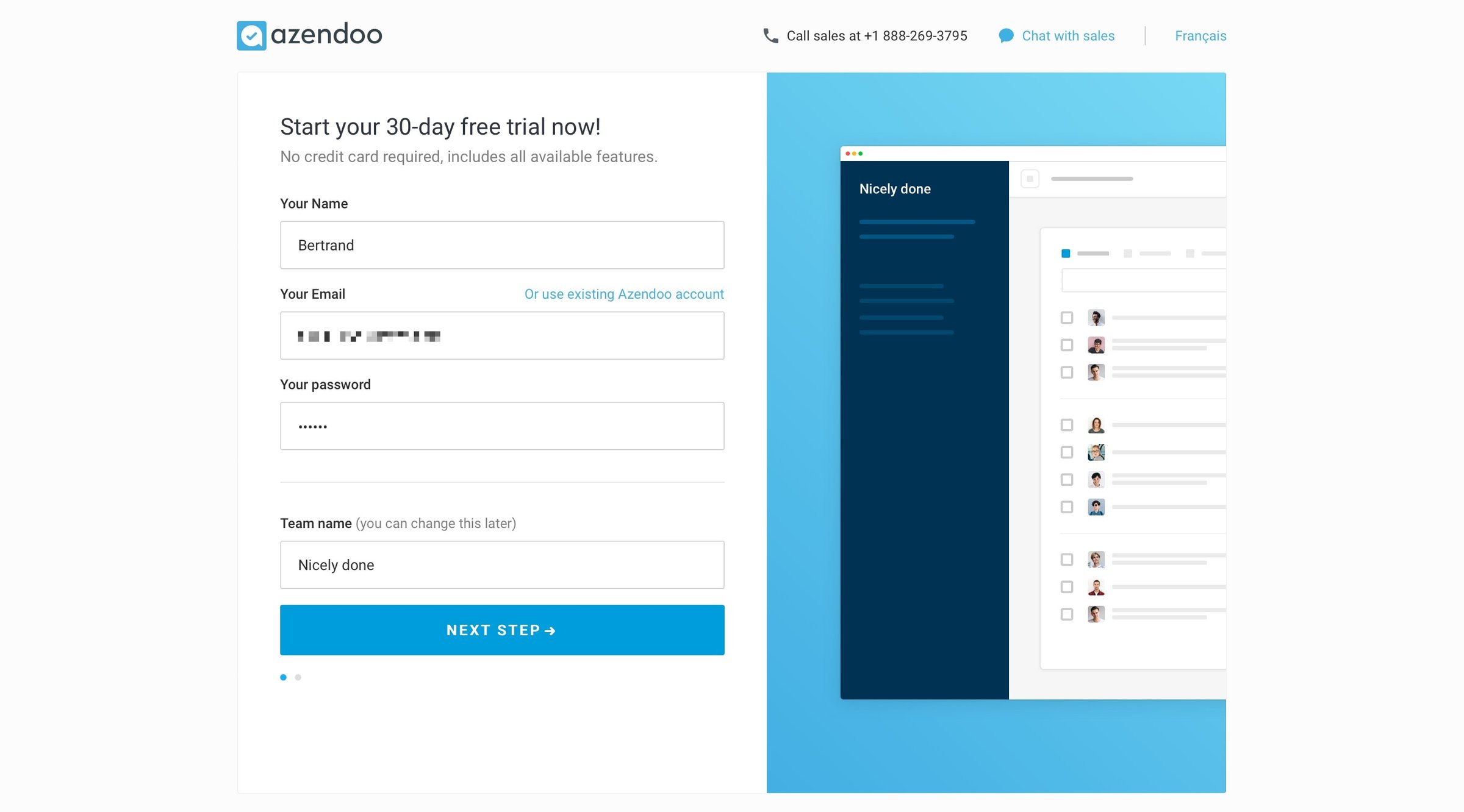 Azendoo - Sign up screen
