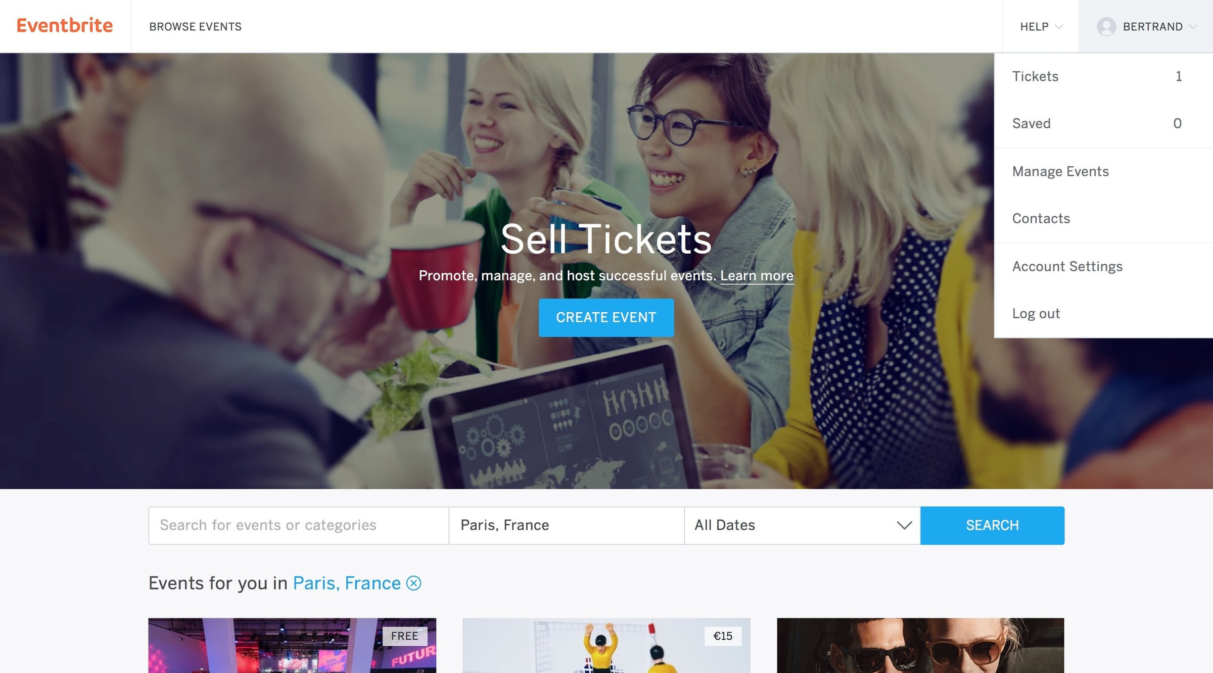 Eventbrite - Dropdown screen