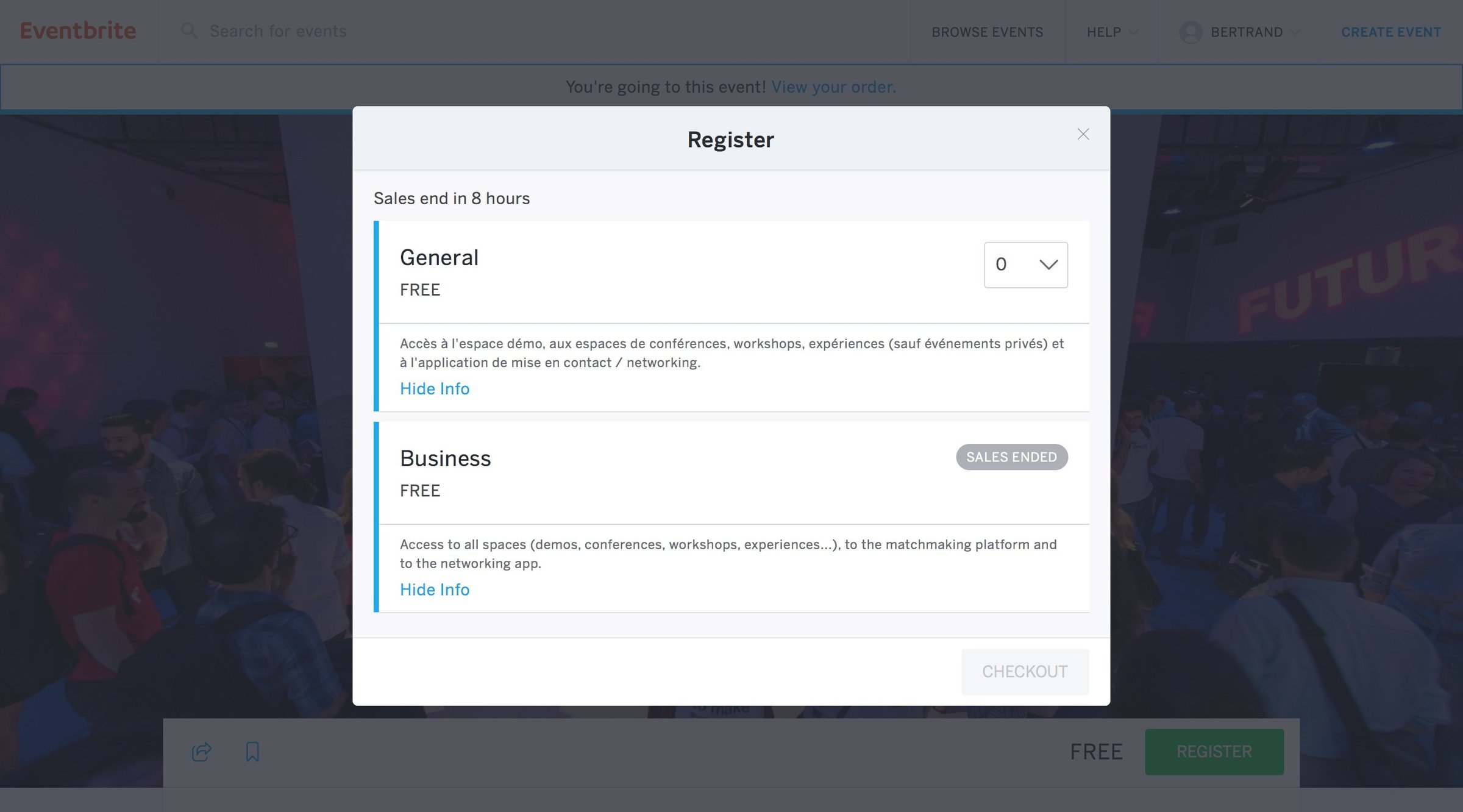 Eventbrite - Shopping cart screen