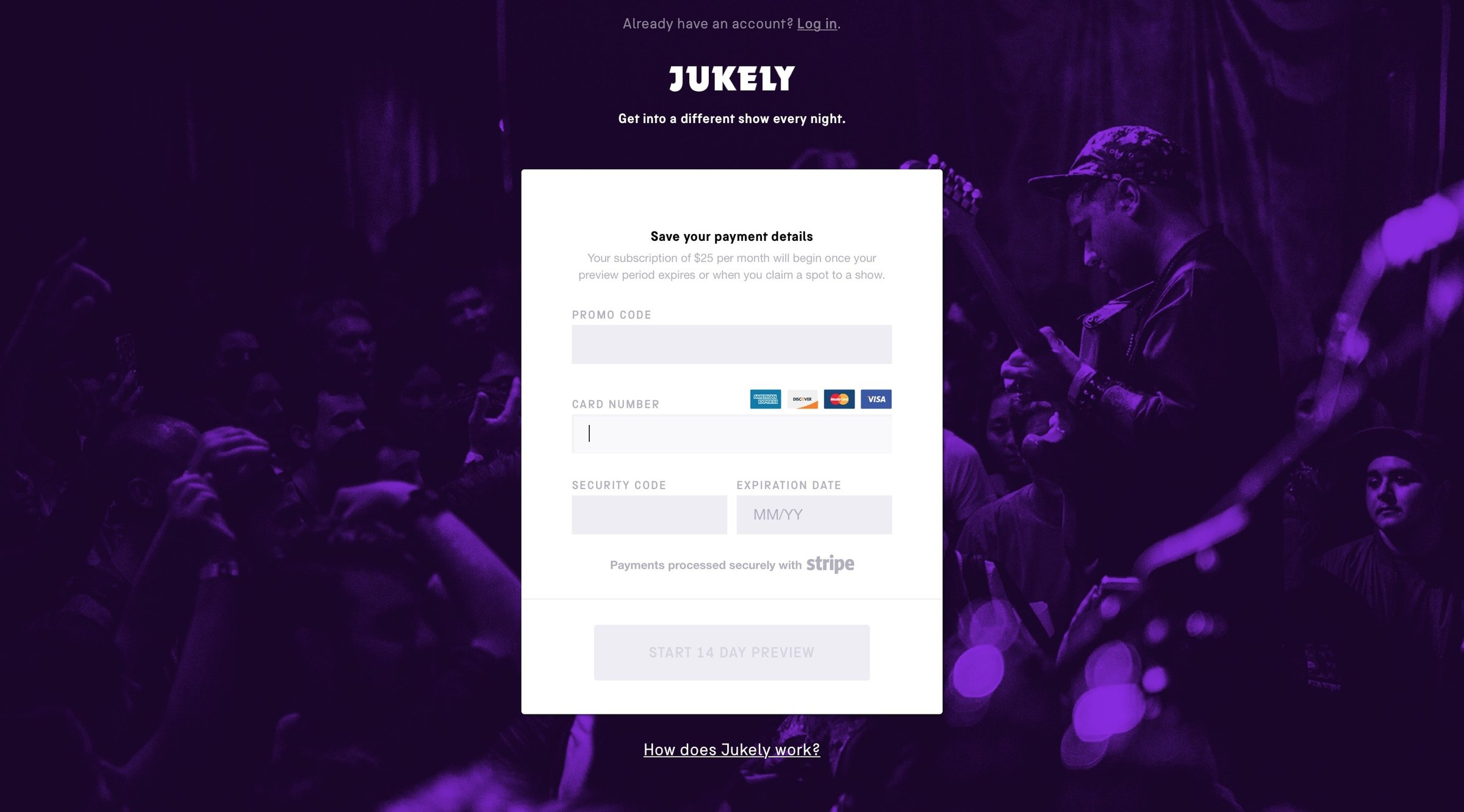 Jukely - Checkout screen