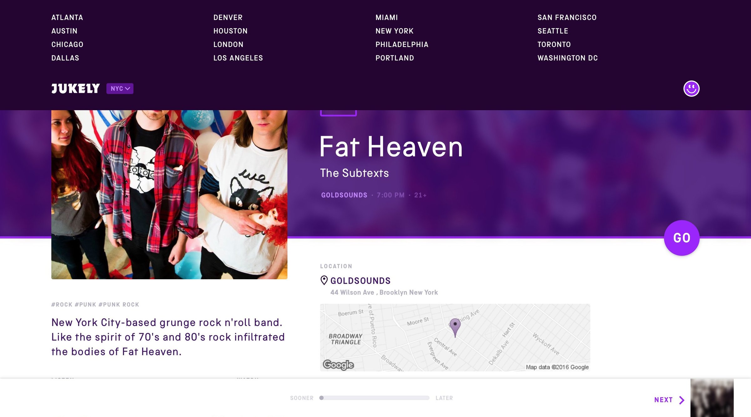 Jukely - Dropdown screen