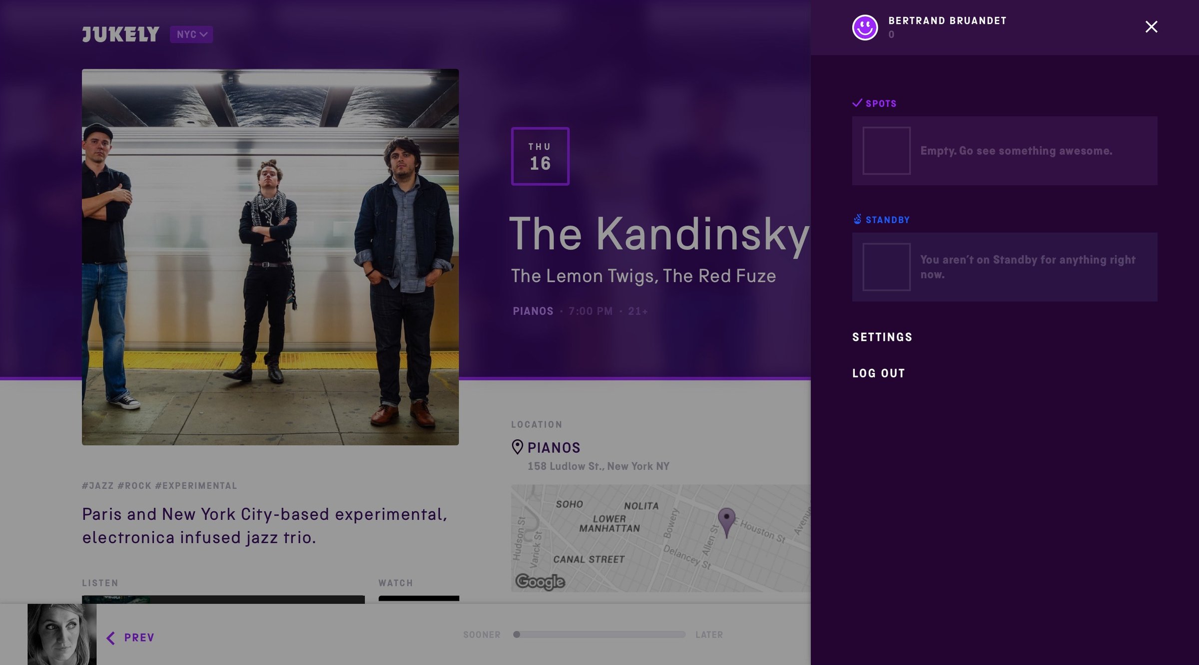 Jukely - Popover screen