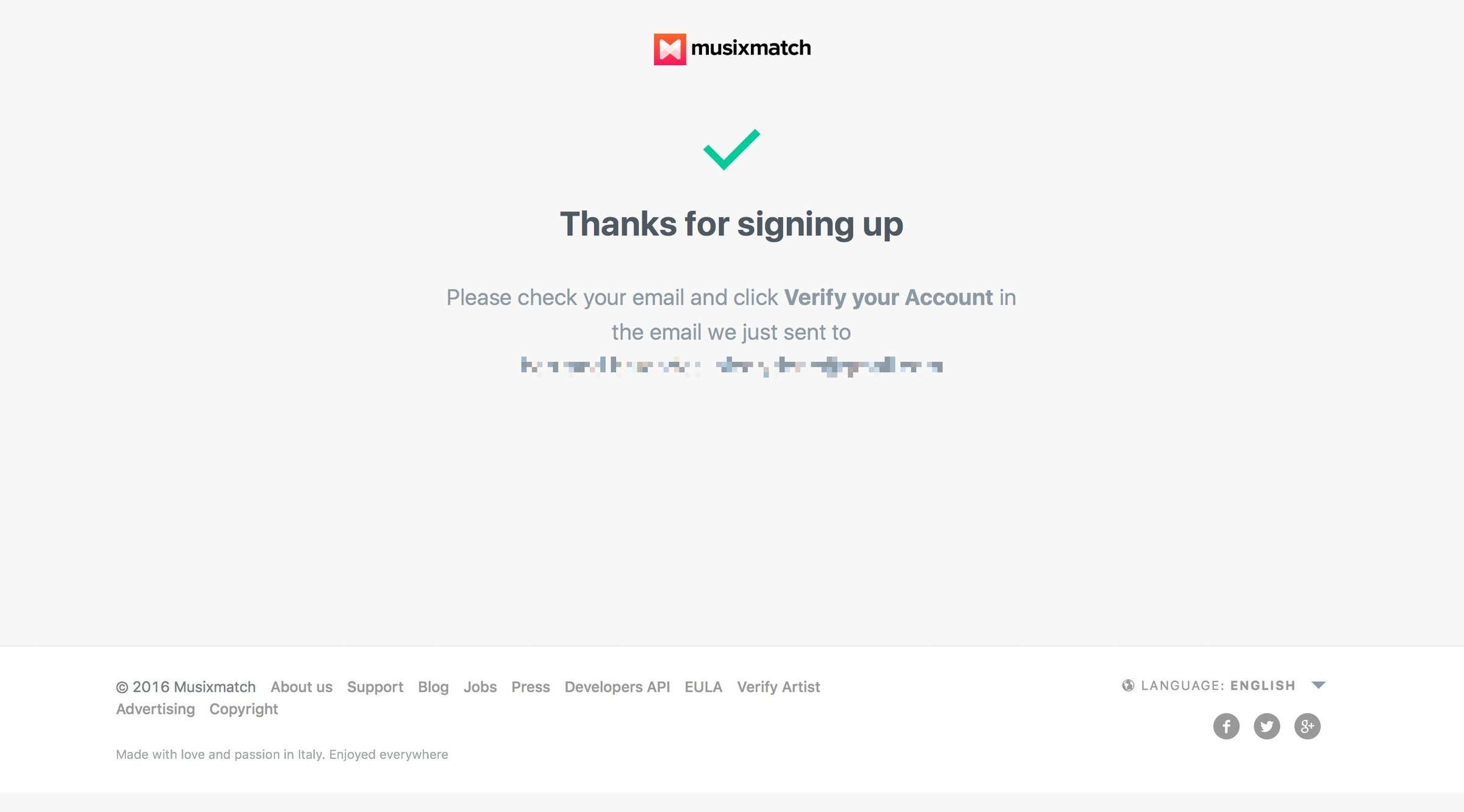 Musixmatch - Sign up screen