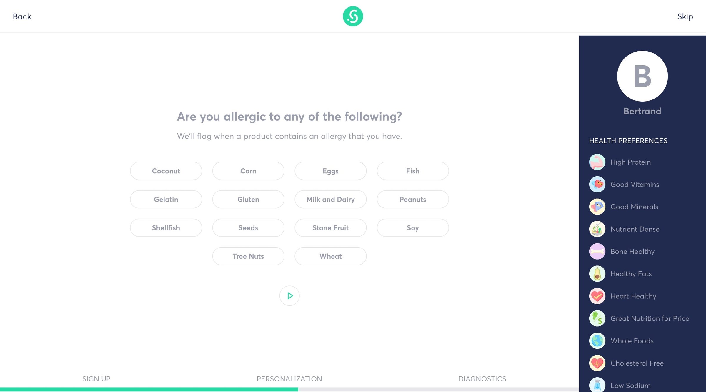 Sage project - Onboarding screen