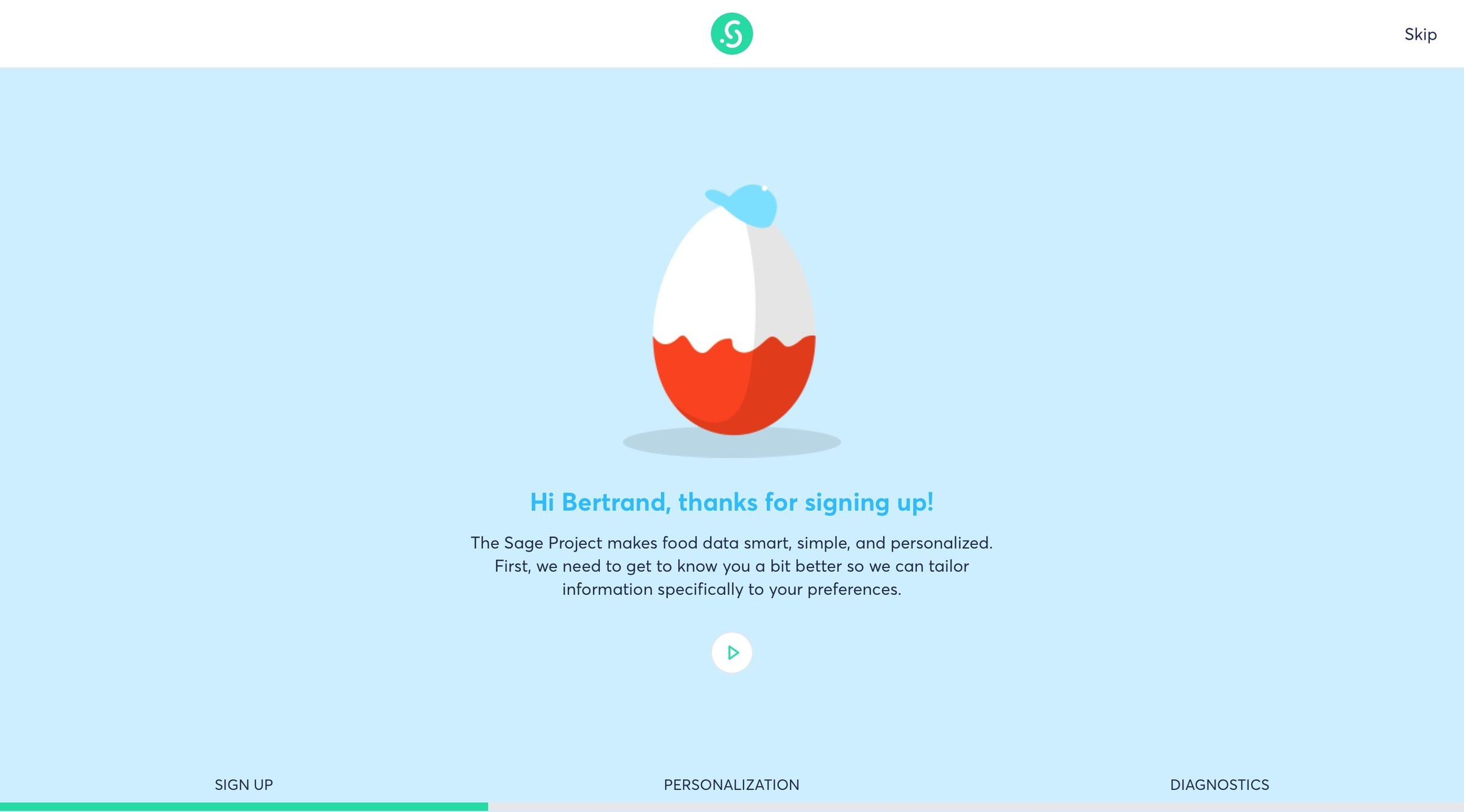 Sage project - Onboarding screen