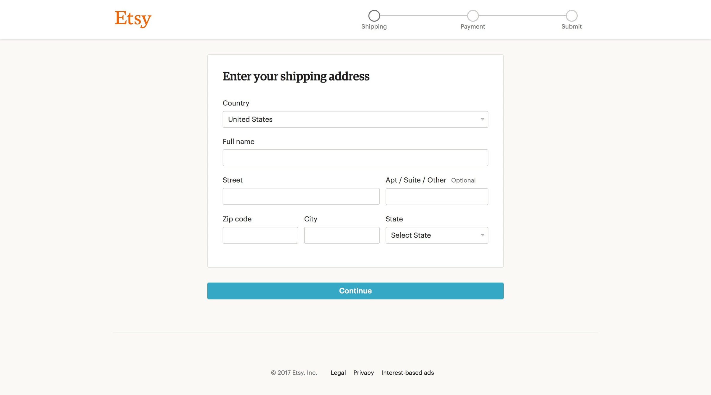 Etsy - Shipping address screen
