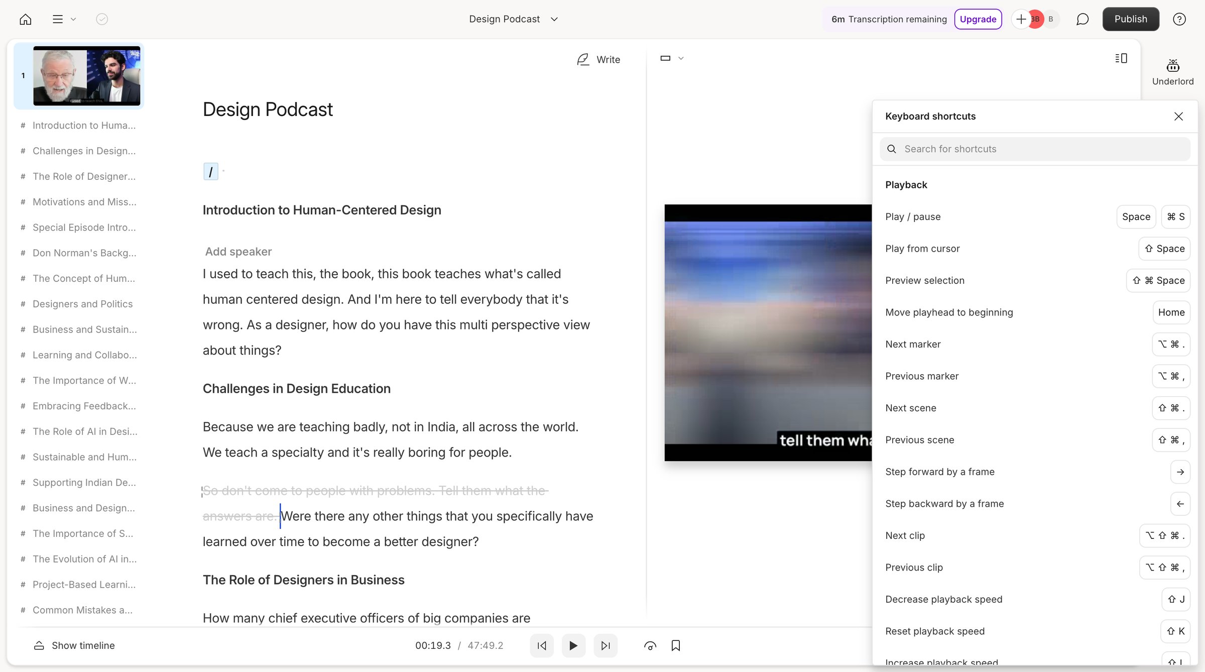 Descript - Design Podcast - Descript screen