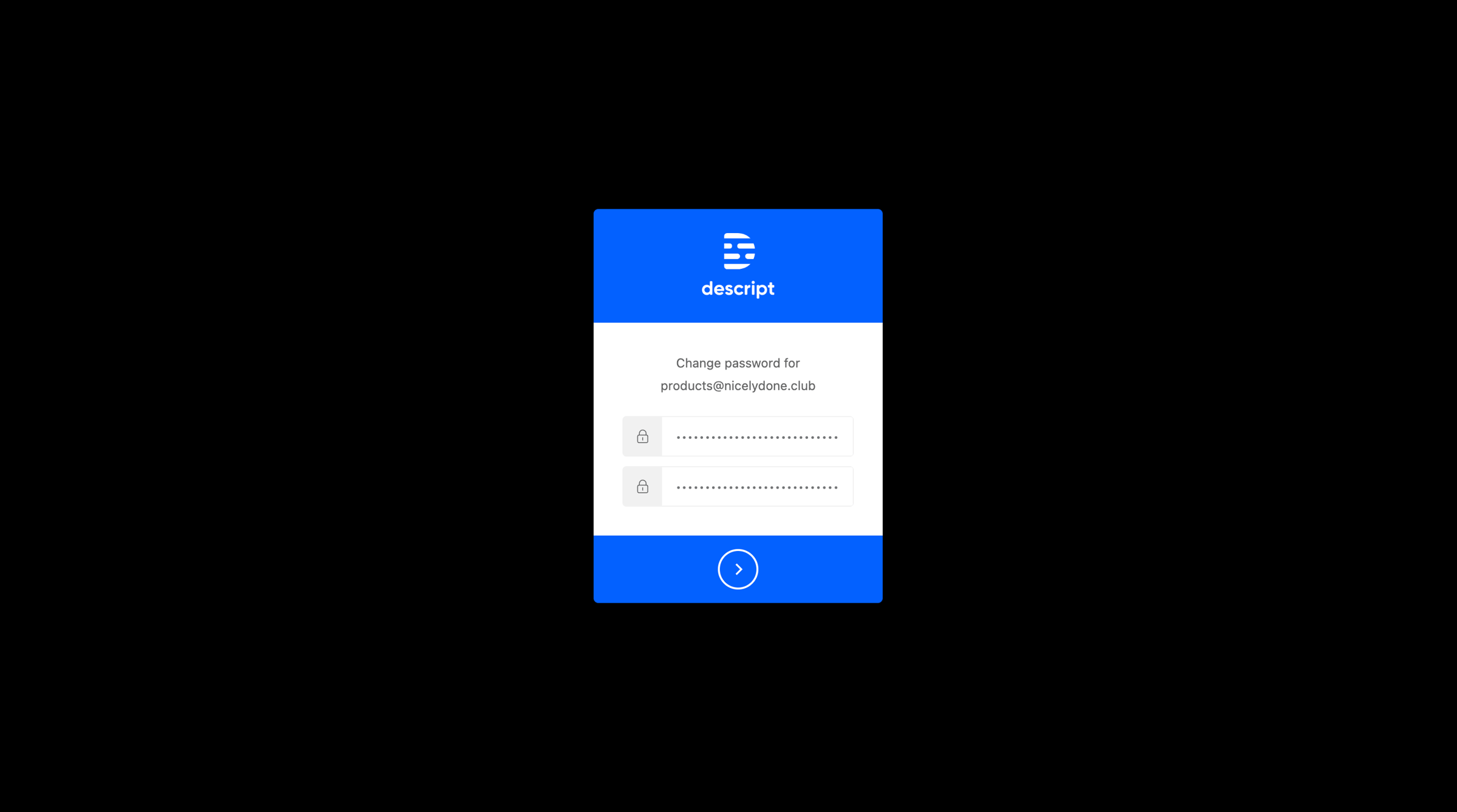 Descript - Change your password screen