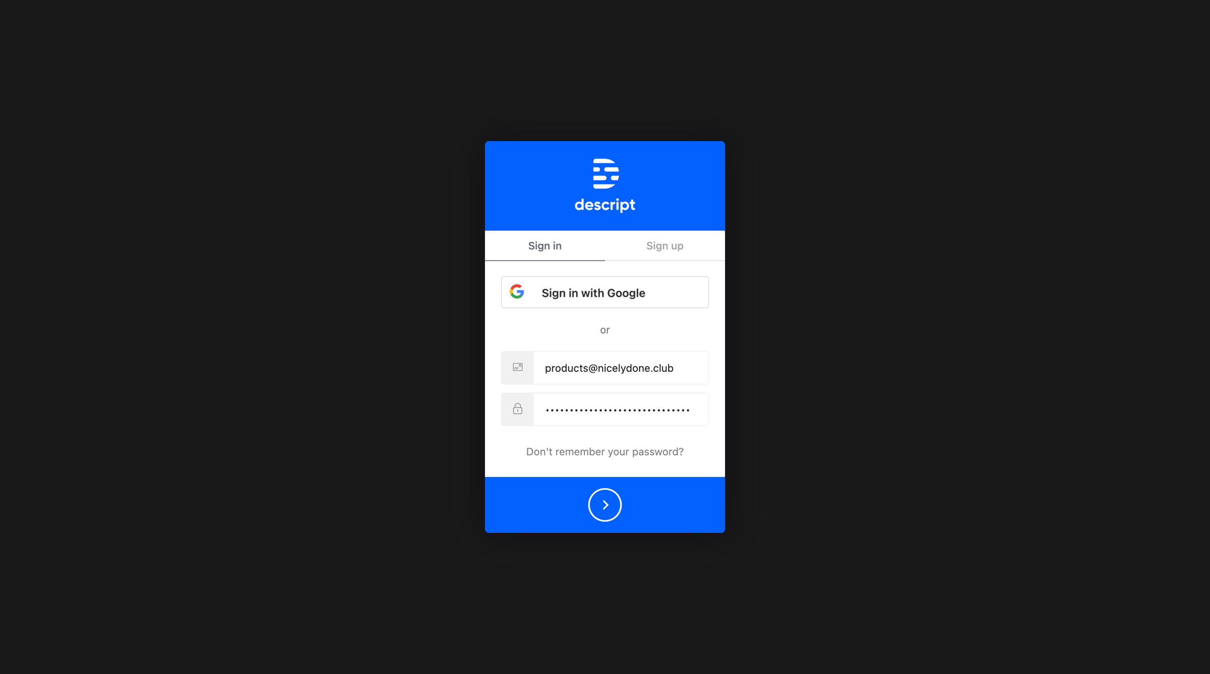 Descript screen