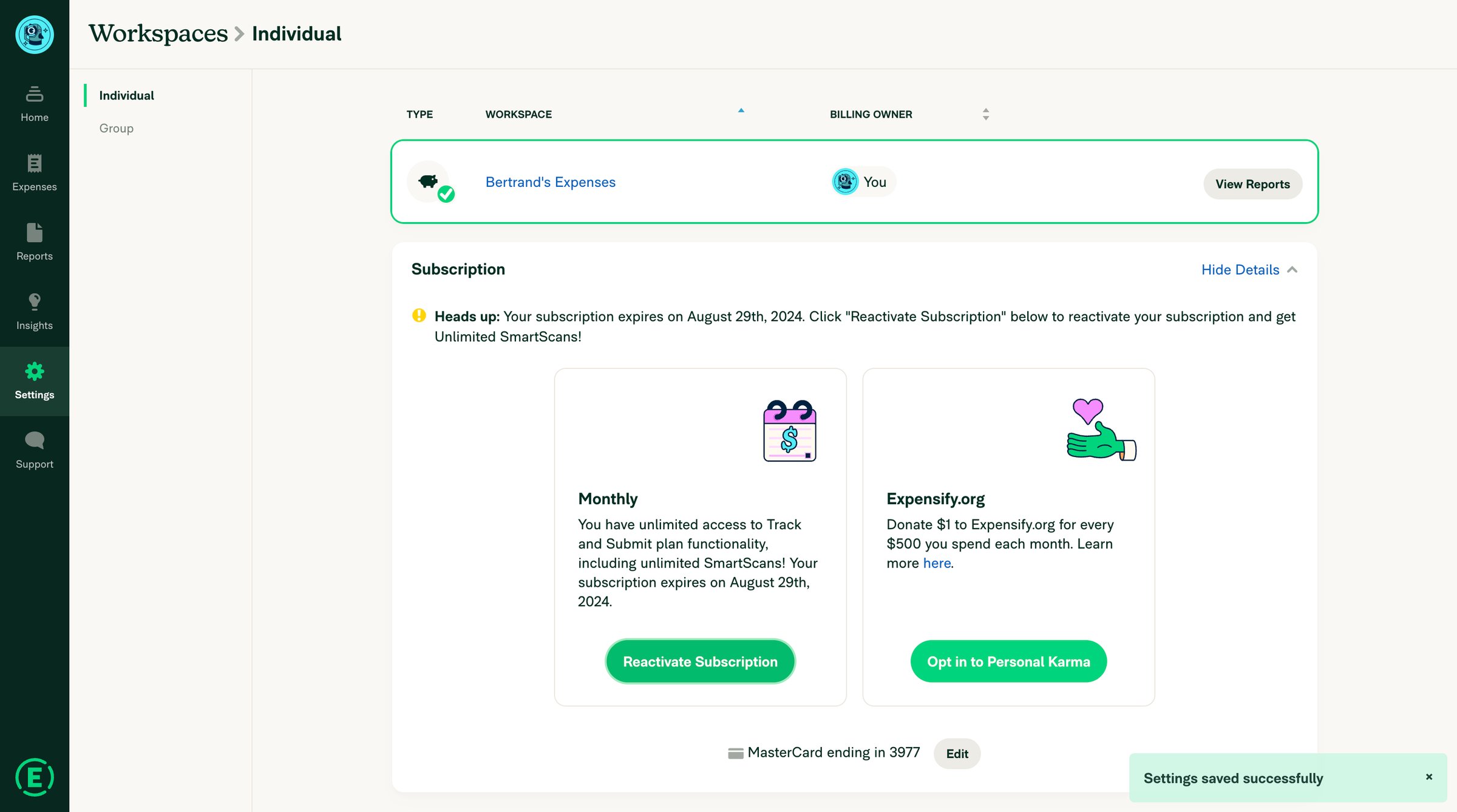 Expensify - Expensify - Settings - Workspaces screen