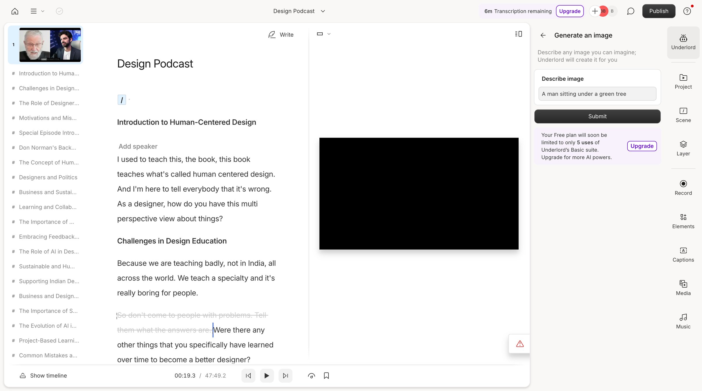 Descript - Design Podcast - Descript screen